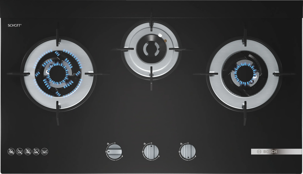 Bosch PMD83D31AF Town Gas hob in black tempered glass, 780 mm wide