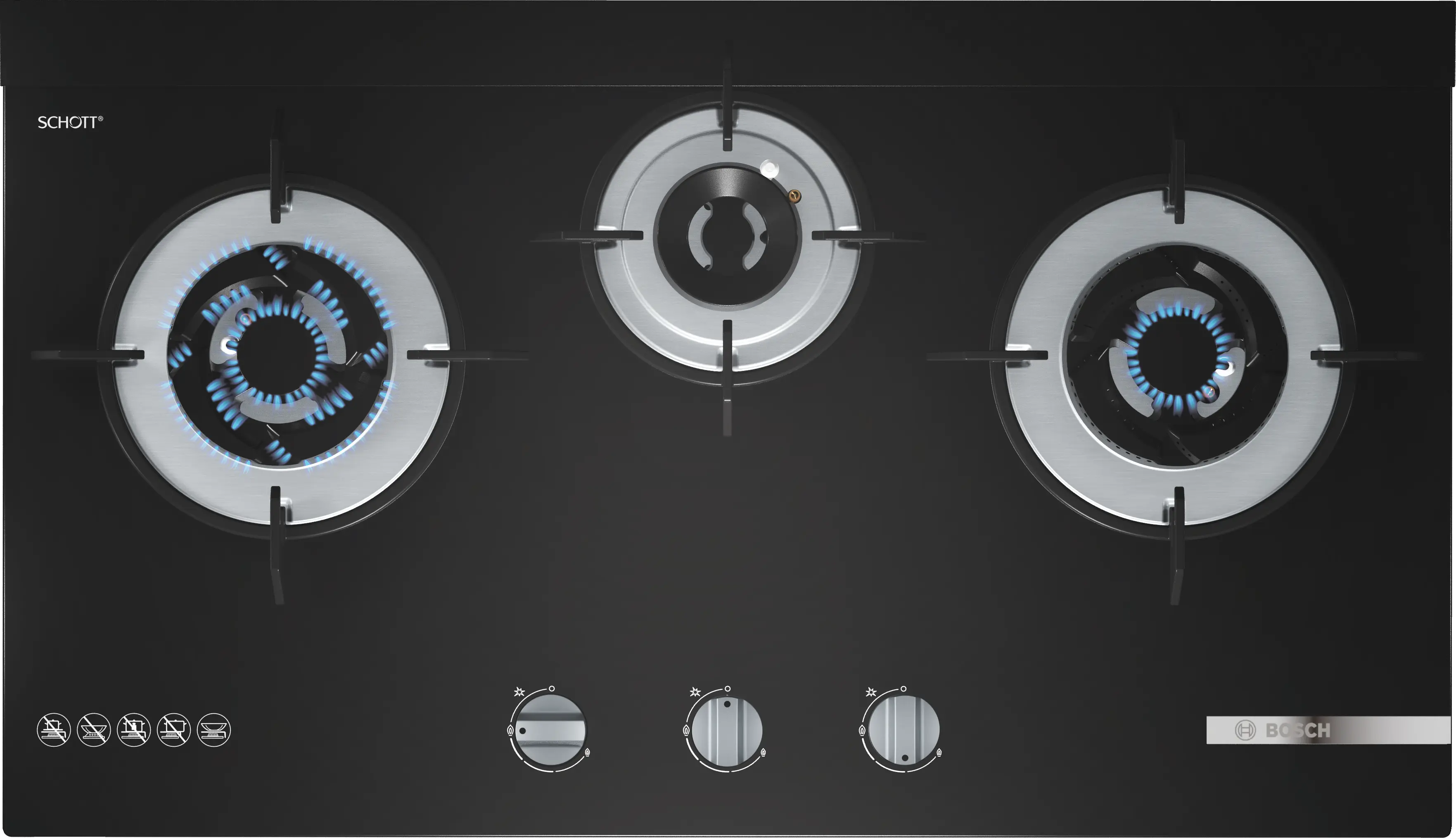 Bosch PMD83D31AF Town Gas hob in black tempered glass, 780 mm wide