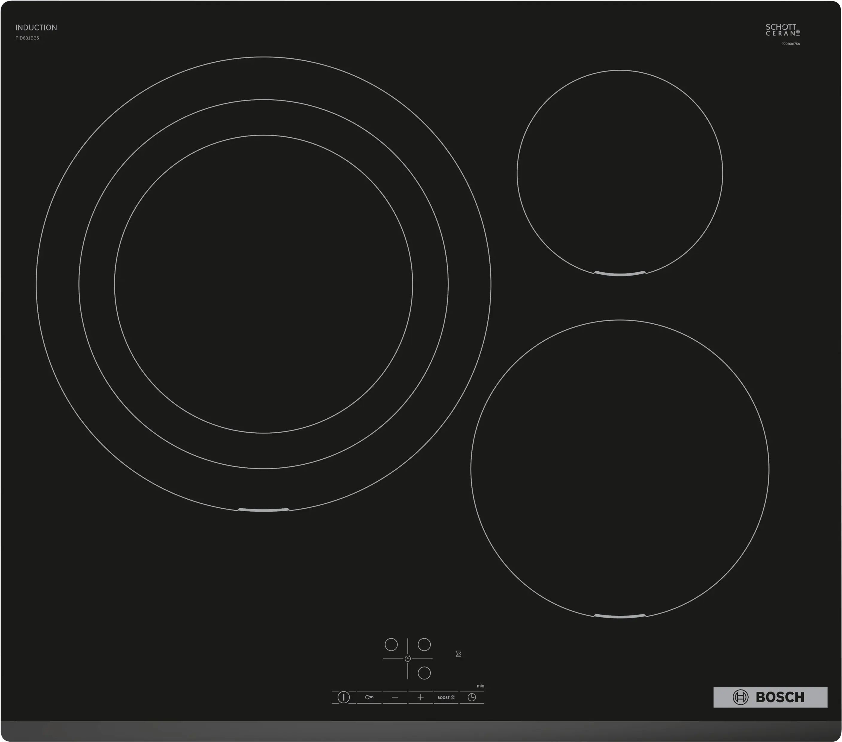 Bosch PID631BB5E induction hob, surface mount without frame, 592 mm wide