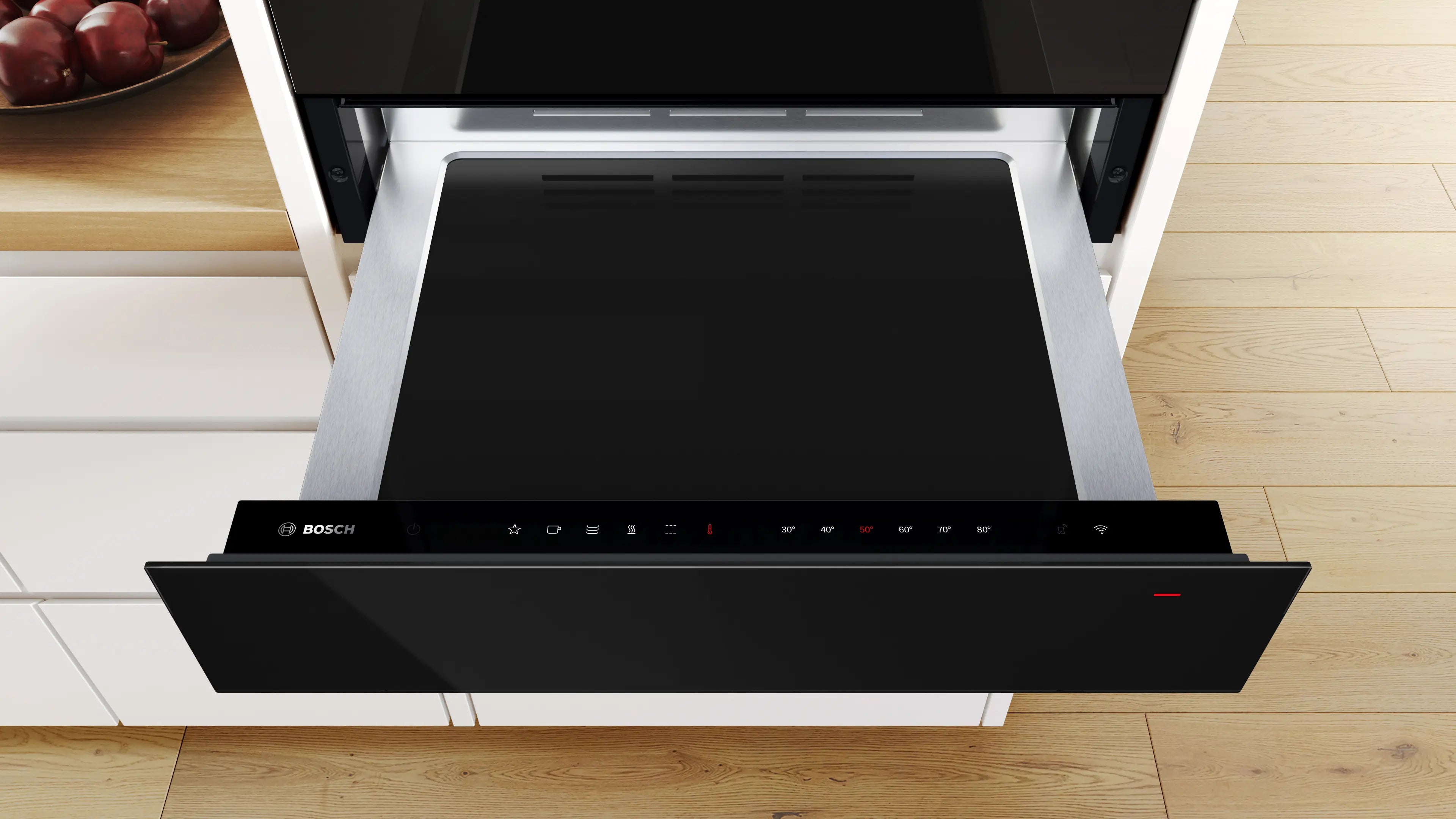 Bosch BIC7101B1B built-in warming drawer in black, further view 3