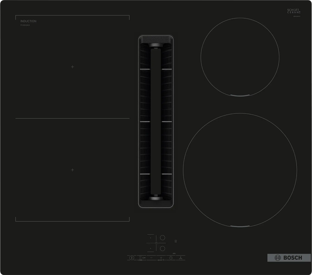 Bosch PVS601B16E induction hob with integrated ventilation, flush mount, 572 mm wide