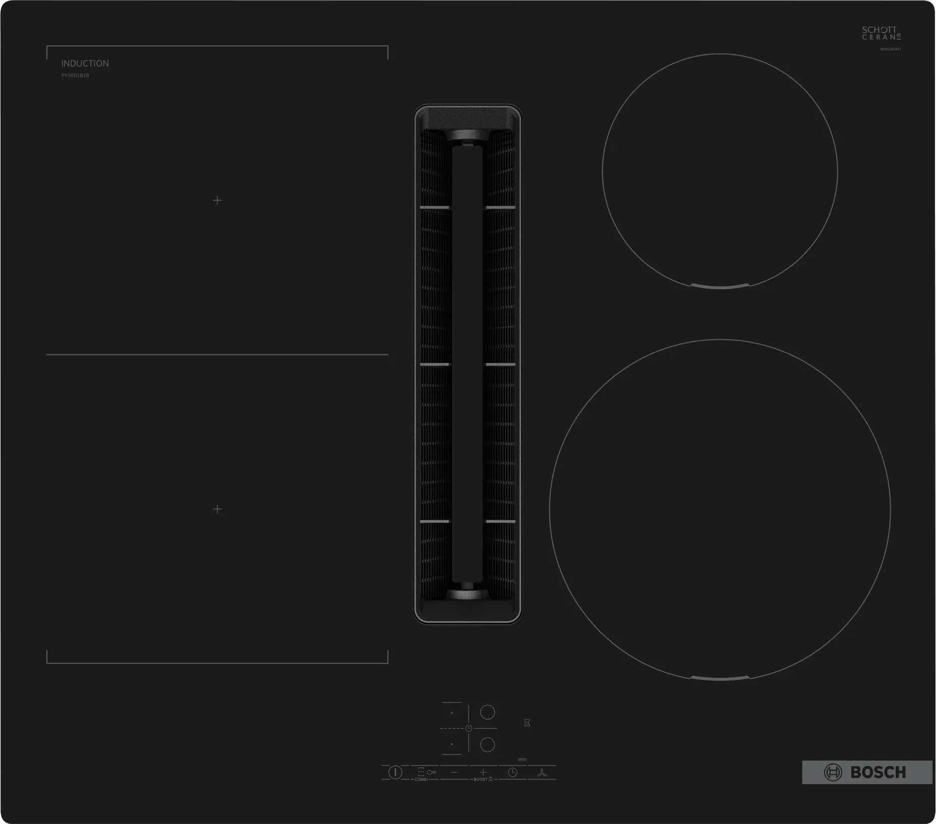 Bosch PVS601B16E induction hob with integrated ventilation, flush mount, 572 mm wide