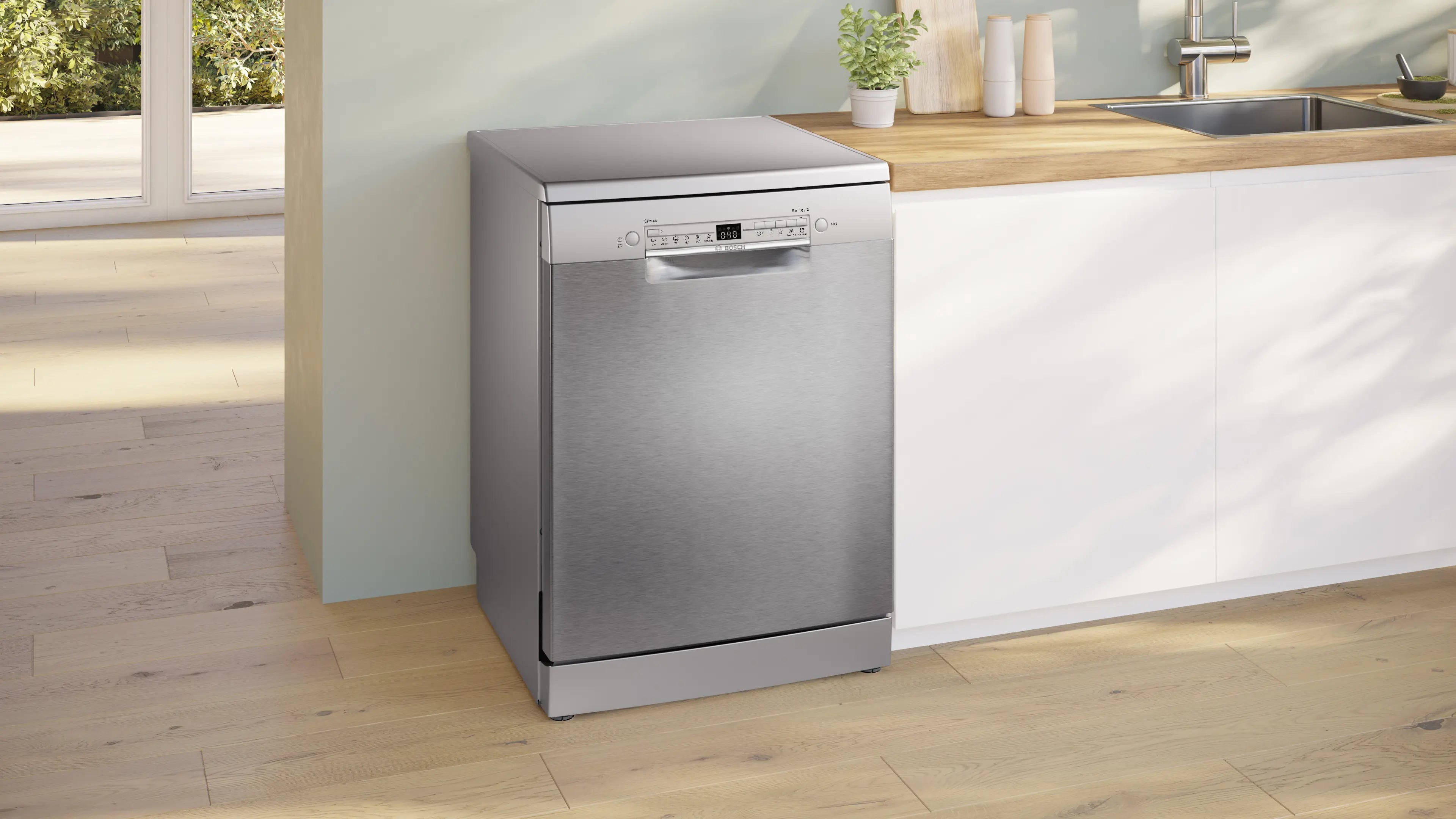 Bosch SMS2HTI79E free-standing dishwasher in brushed steel, further view 2