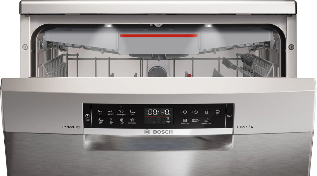Bosch SMS6ZCI16E free-standing dishwasher in brushed steel, further view 4