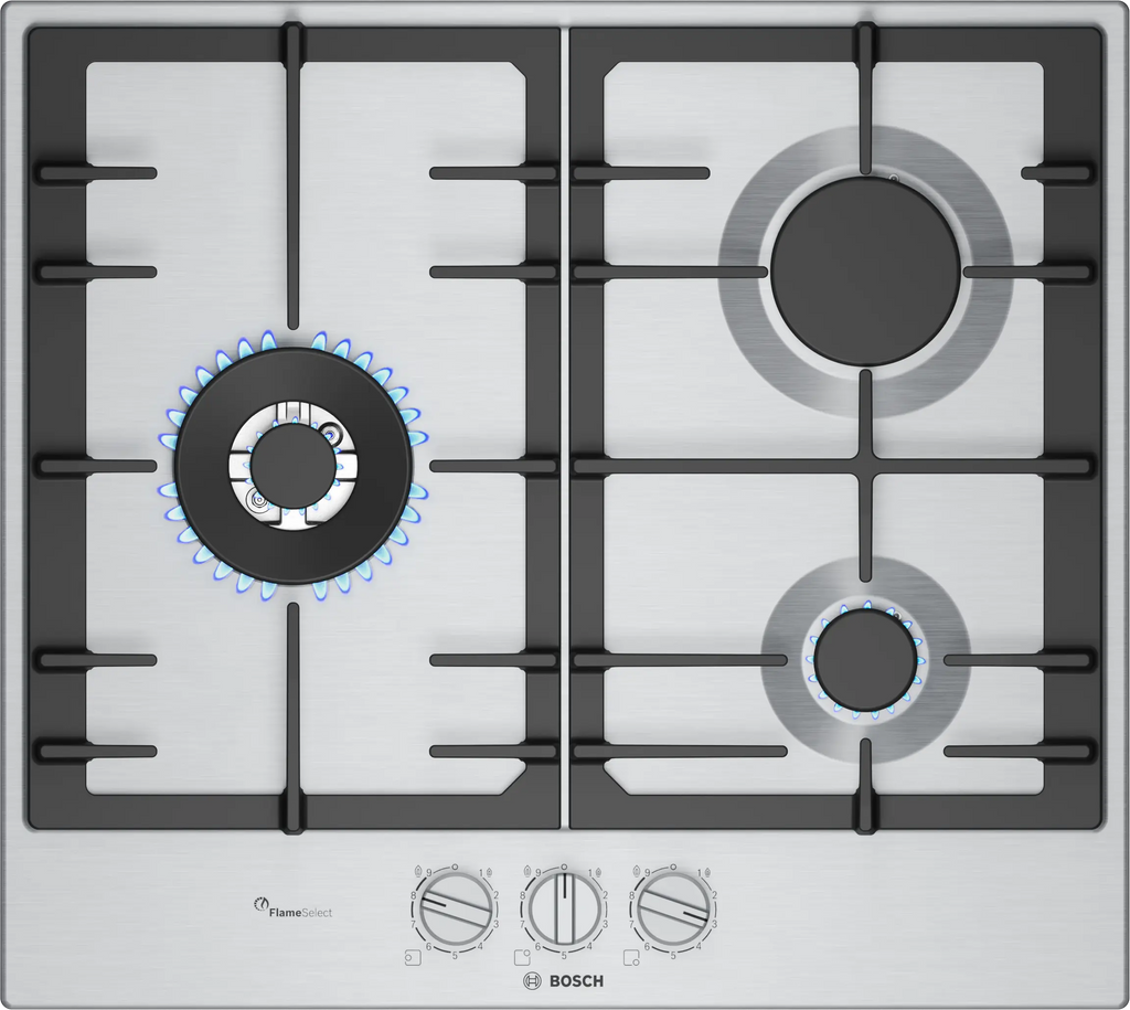 Bosch PCC6A5I90 gas hob in stainless steel, 582 mm wide