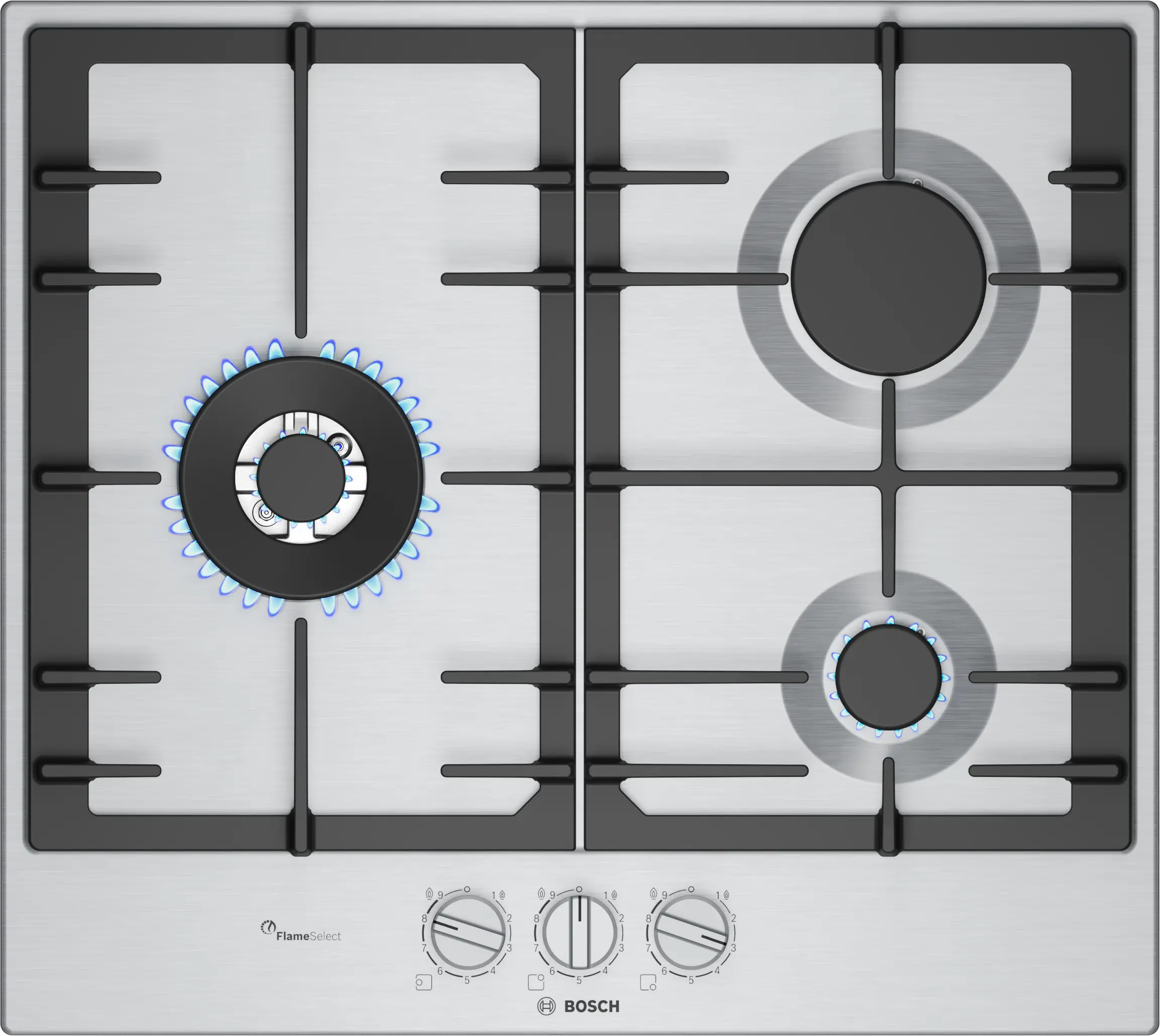 Bosch PCC6A5I90 gas hob in stainless steel, 582 mm wide