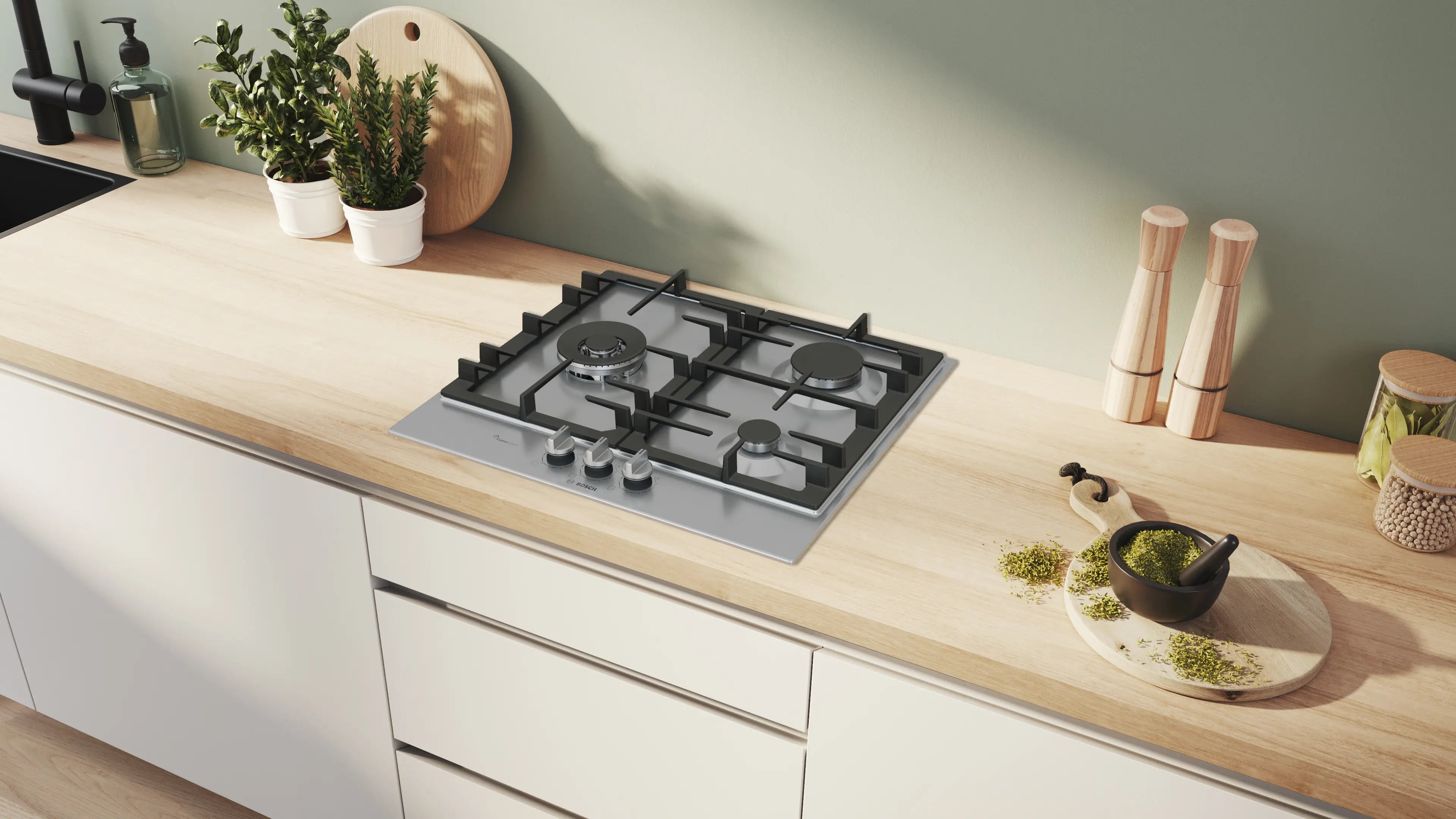 Bosch PCC6A5I90 gas hob in stainless steel, further view 4