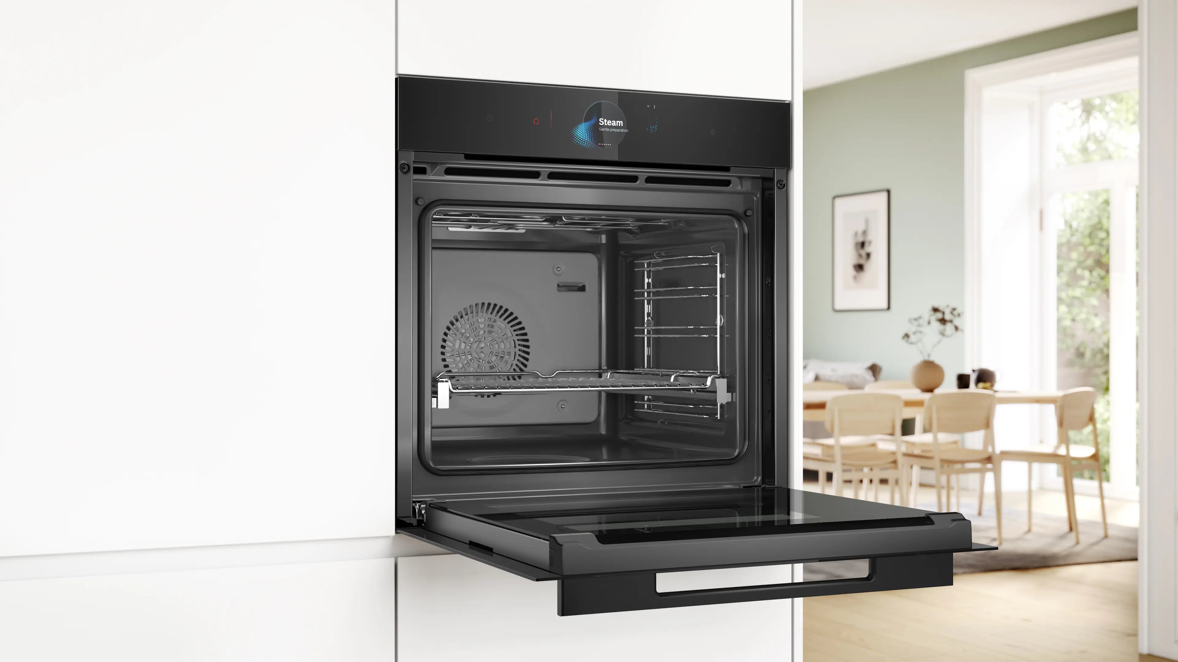 Bosch HSG938EB1 built-in steam oven in black, further view 5