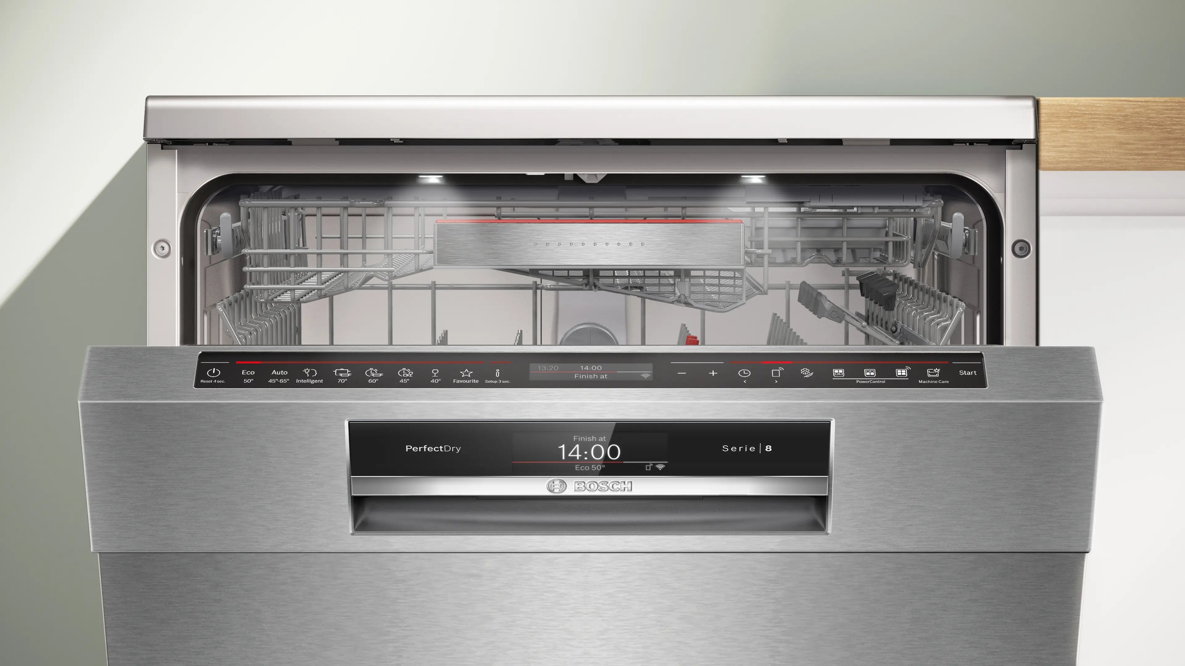 Bosch SMS8YDS83T free-standing dishwasher, interior basket layout