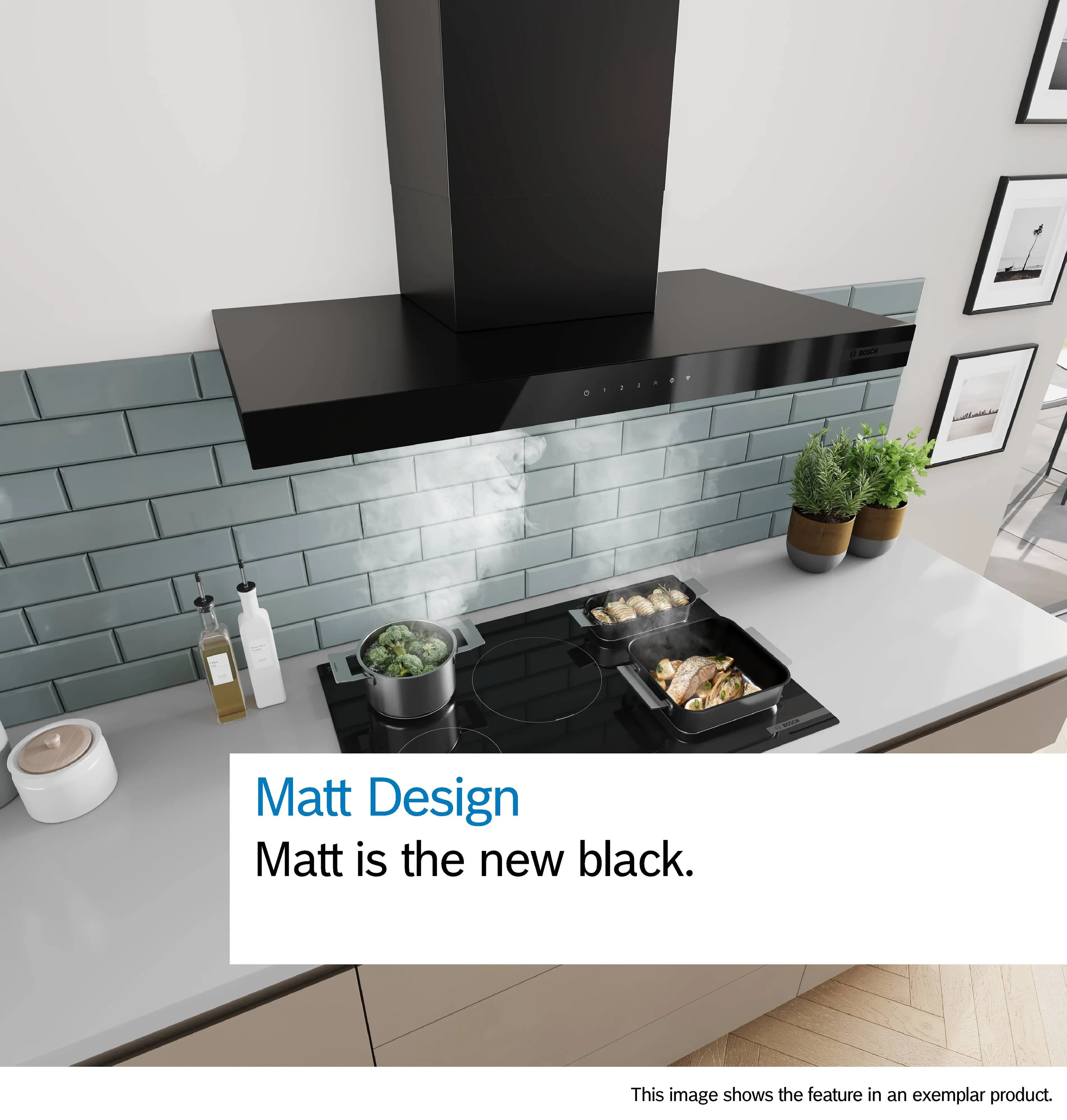 Bosch DWB97DN60B wall-mounted cooker hood in matt black, further view 2