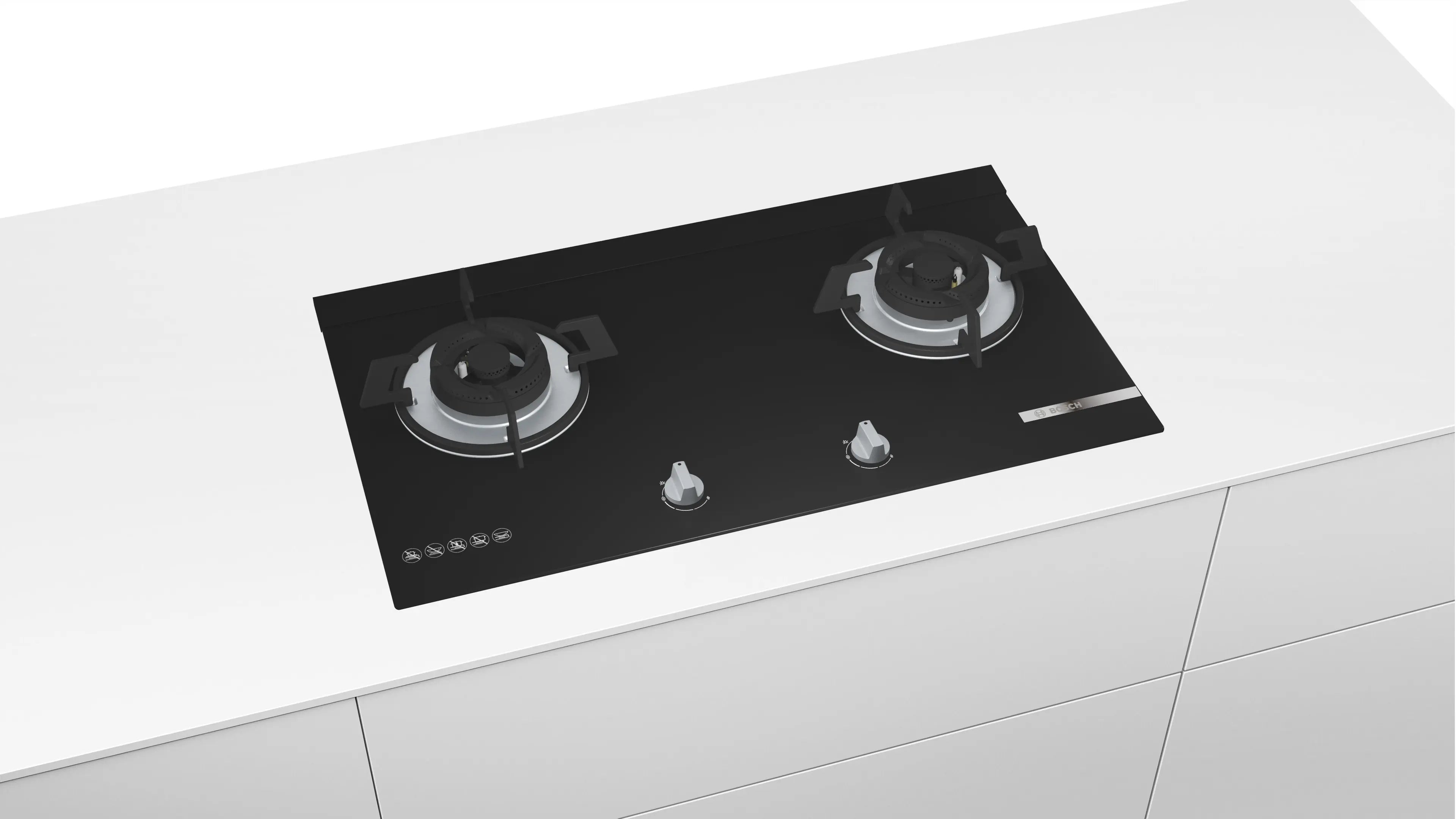 Bosch PMD82D31AF Town Gas hob in black tempered glass, further view 2