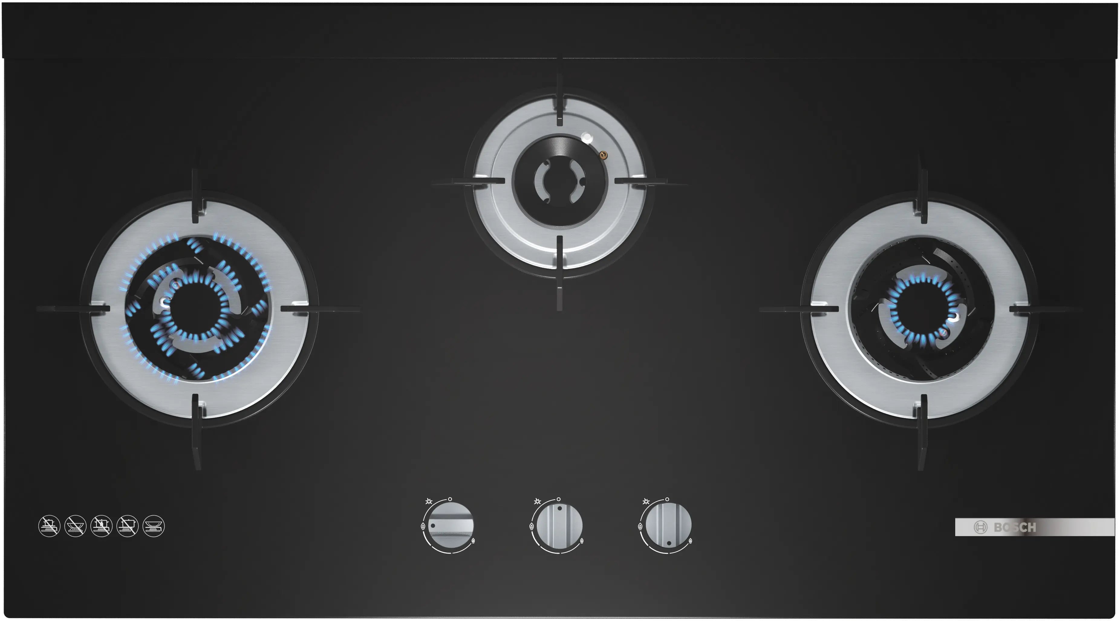 Bosch PMD93D31AF Town Gas hob in black tempered glass, 920 mm wide