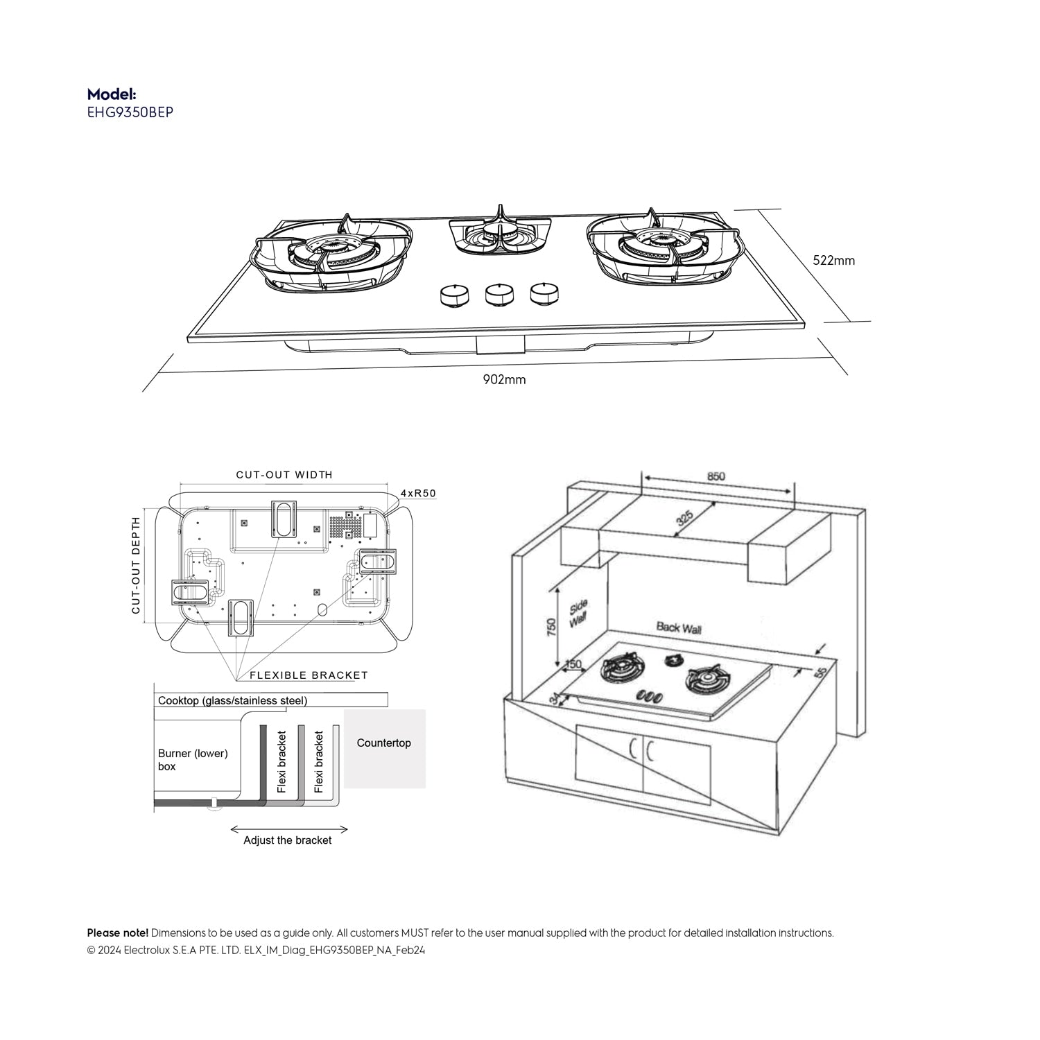 Electrolux EHG9350BEP three-burner built-in gas hob, further view 8