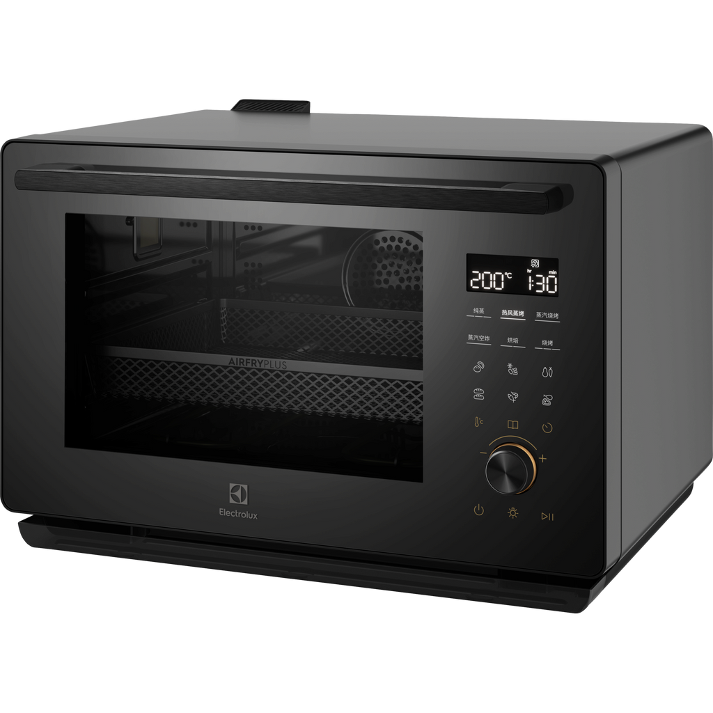 Electrolux EOS26T24BM 50 cm UltimateTaste 900 freestanding electric oven, 26 L, in black glass, angled front-right view