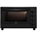 Electrolux EOT5622XFG UltimateTaste 700 freestanding electric oven, 56 L, in black, front view with the door closed and four control knobs on the right