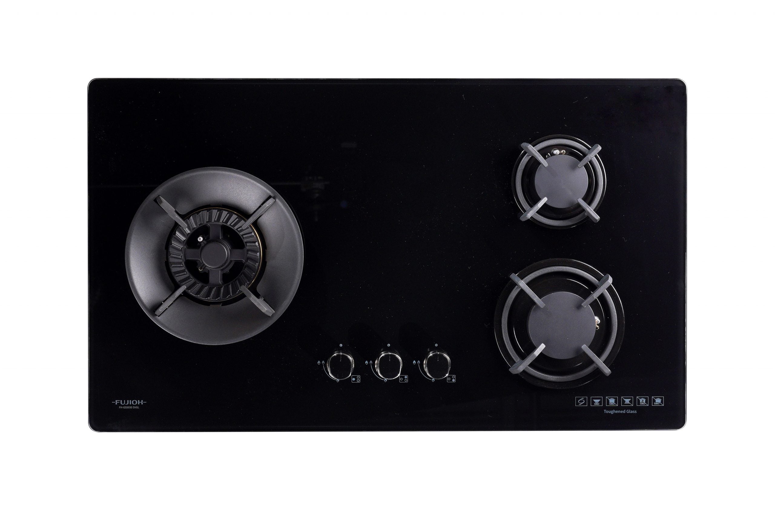 Fujioh FH-GS5030 SVGL three-burner gas hob in glass, 880 mm wide