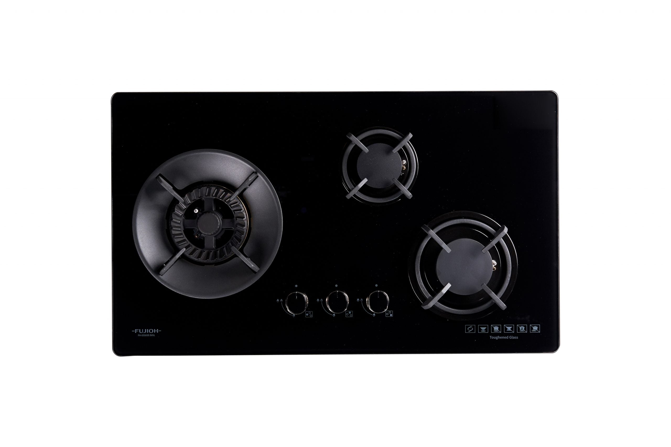 Fujioh FH-GS5035 SVGL three-burner gas hob in glass, 780 mm wide