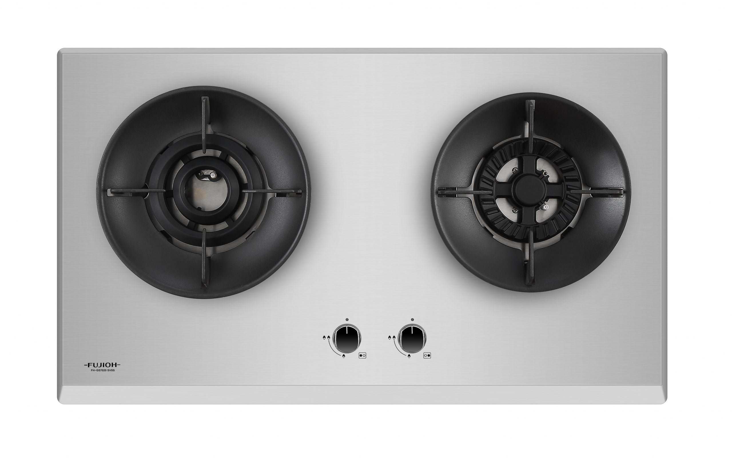 Fujioh FH-GS7020 SVSS two-burner gas hob in stainless steel with a double inner flame burner, 780 mm wide