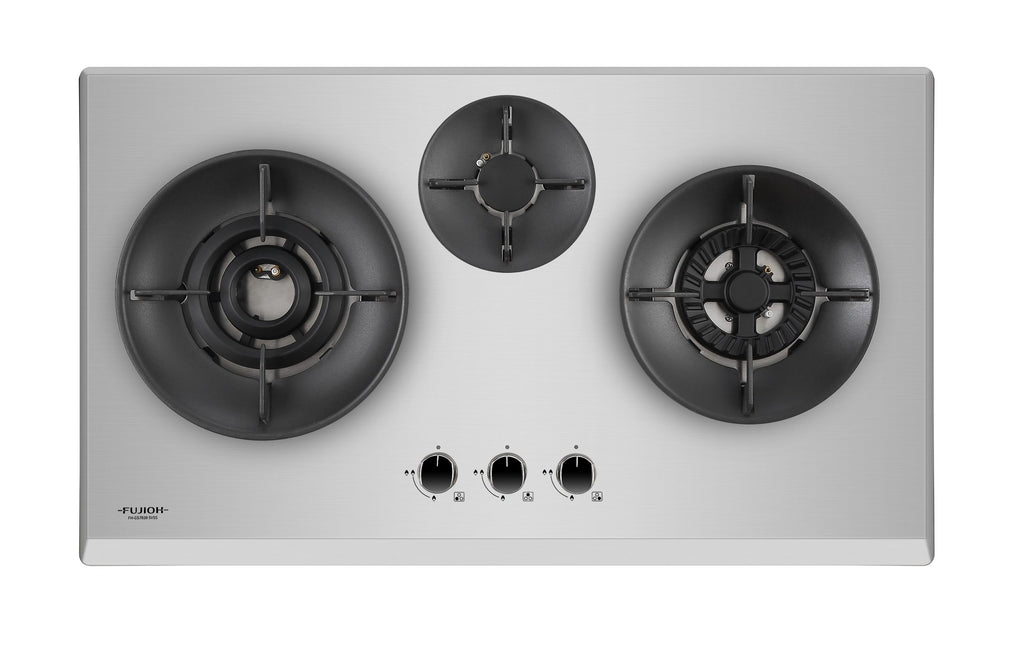 Fujioh FH-GS7030 SVSS three-burner gas hob in stainless steel with a double inner flame burner, 860 mm wide