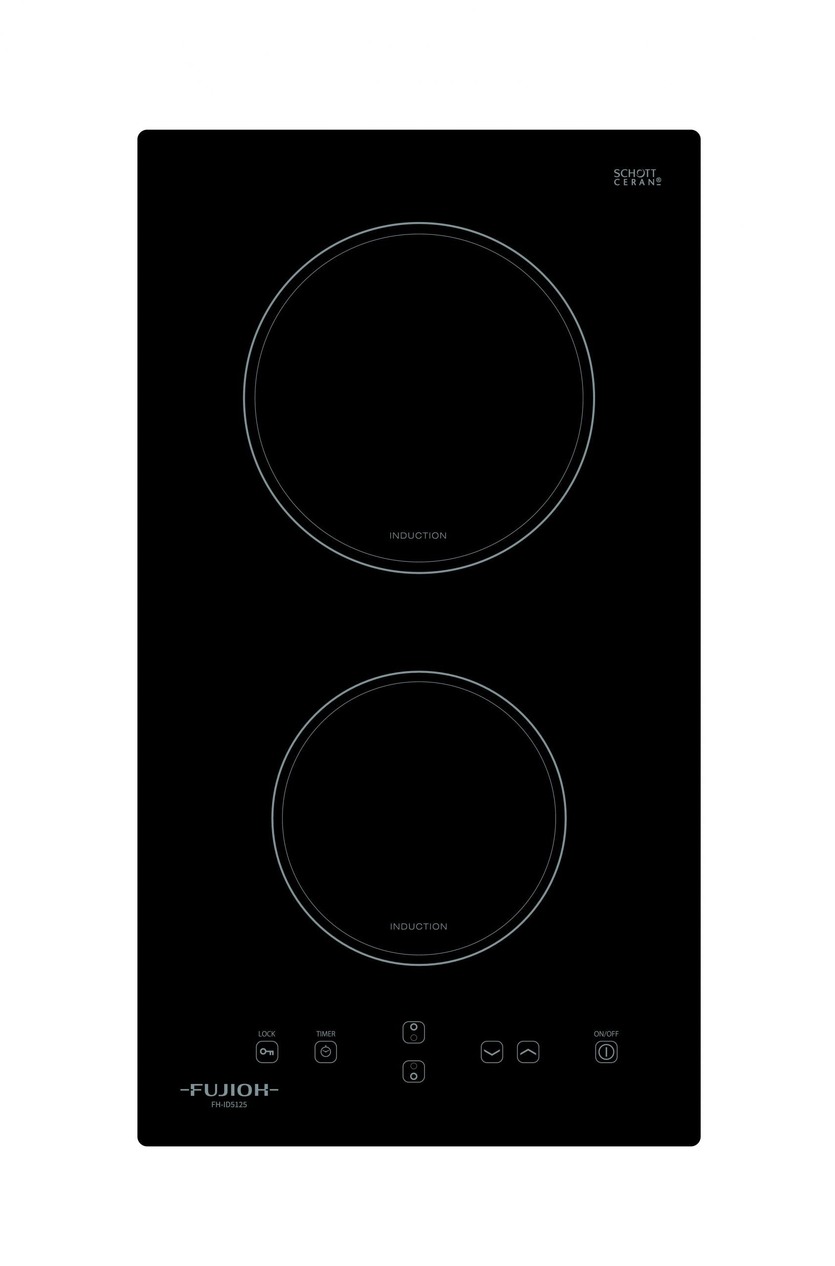 Fujioh FH-ID5125 two-zone domino induction hob in black glass, 288 mm wide