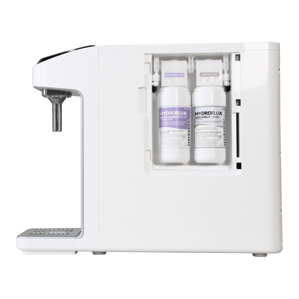 Hydroflux H2300 slim tankless water purifier, filter compartment