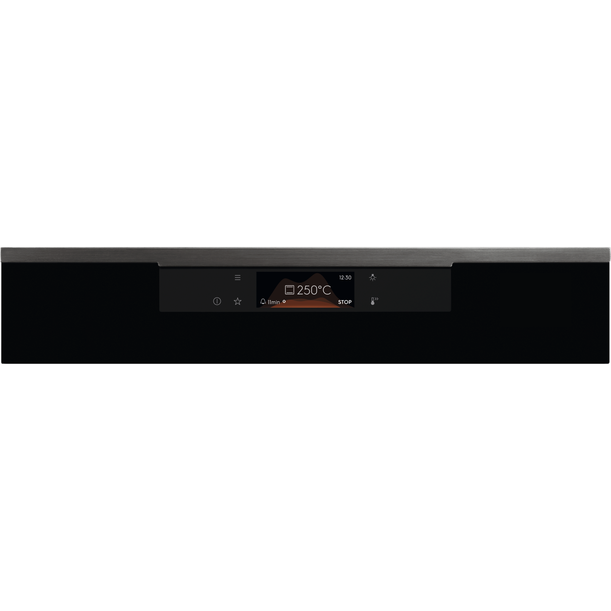 Electrolux KOFBC38H 60 cm 500 SurroundCook built-in single oven, 72 L, close-up of the black touch control panel and display