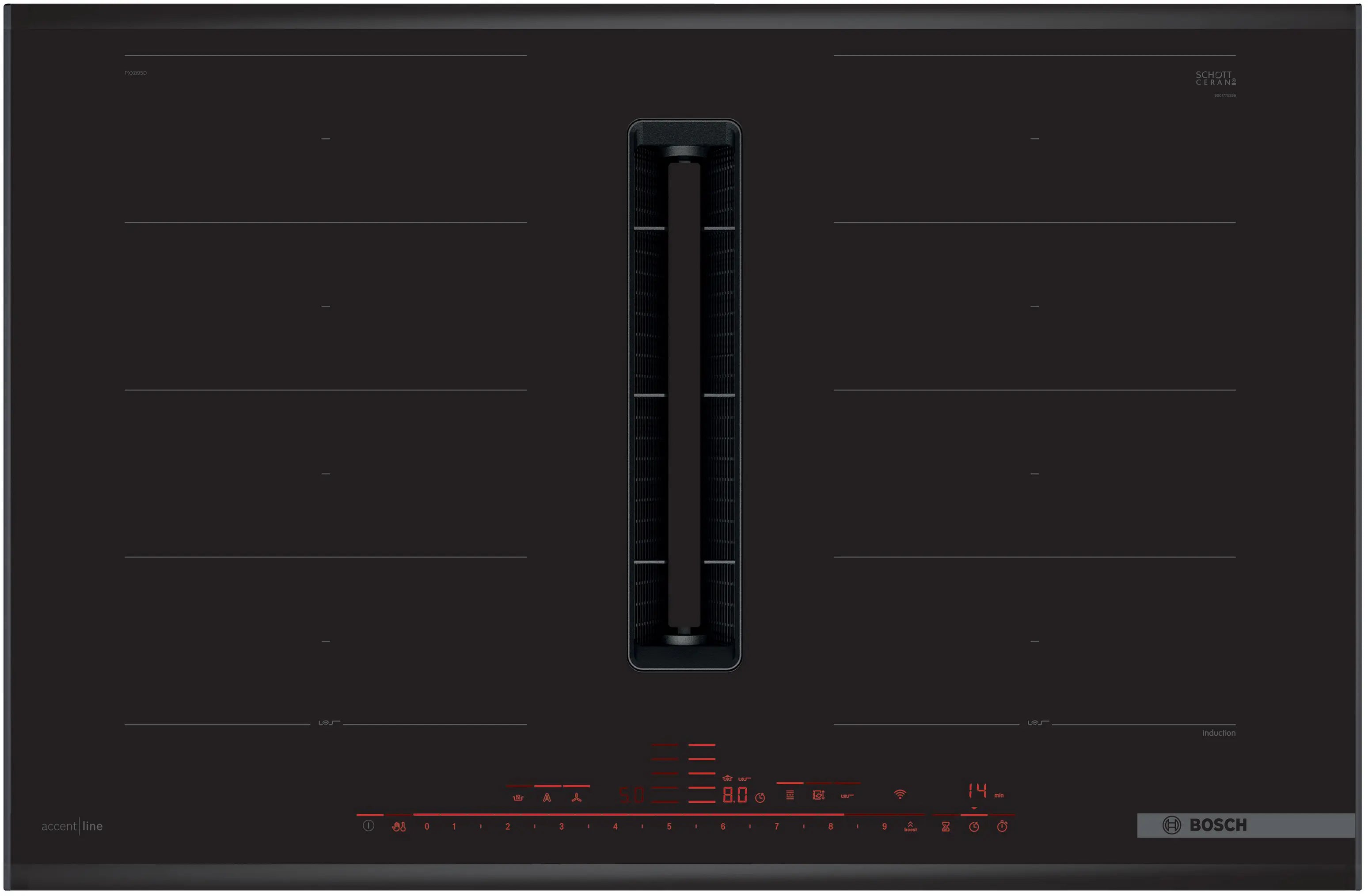 Bosch PXX895D66E induction hob with integrated ventilation, 816 mm wide
