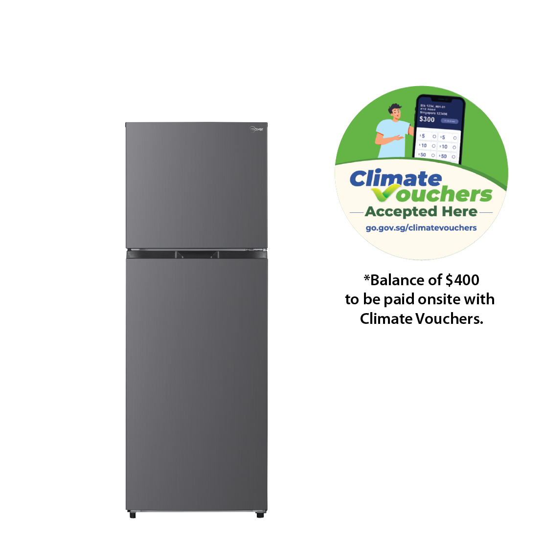 Mayer MMFT350MG two-door frost free top mount freezer refrigerator, 334 litres
