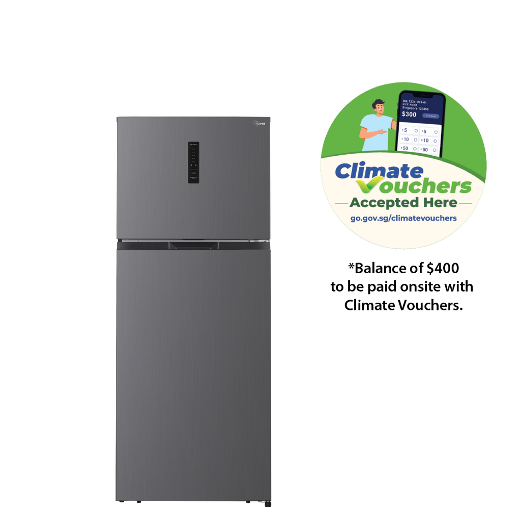 Mayer MMFT400MG two-door frost free top mount freezer refrigerator, 415 litres