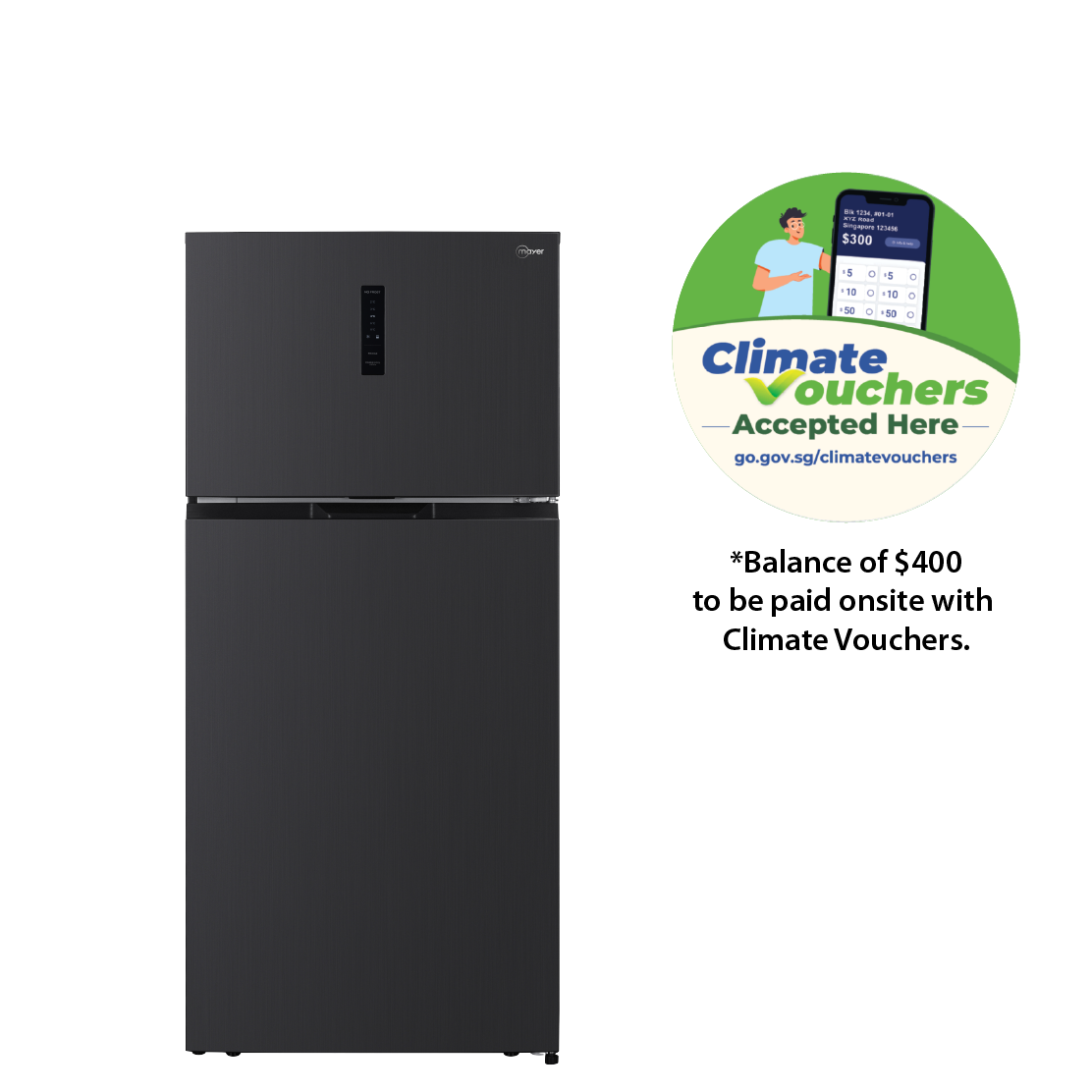 Mayer MMFT450MG two-door frost free top mount freezer refrigerator, 480 litres