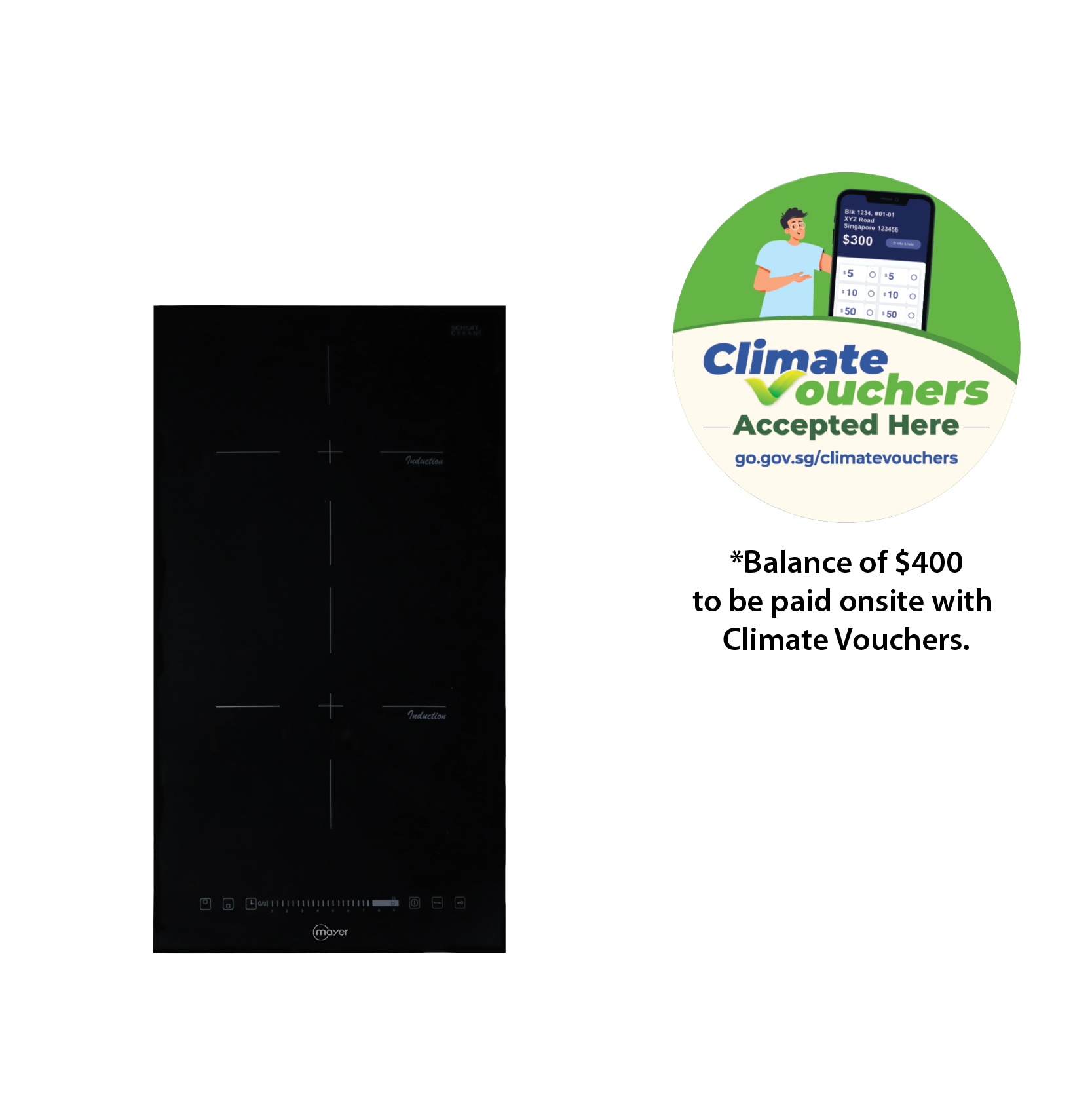 Mayer MMIH30CS two-zone domino induction hob with slider control