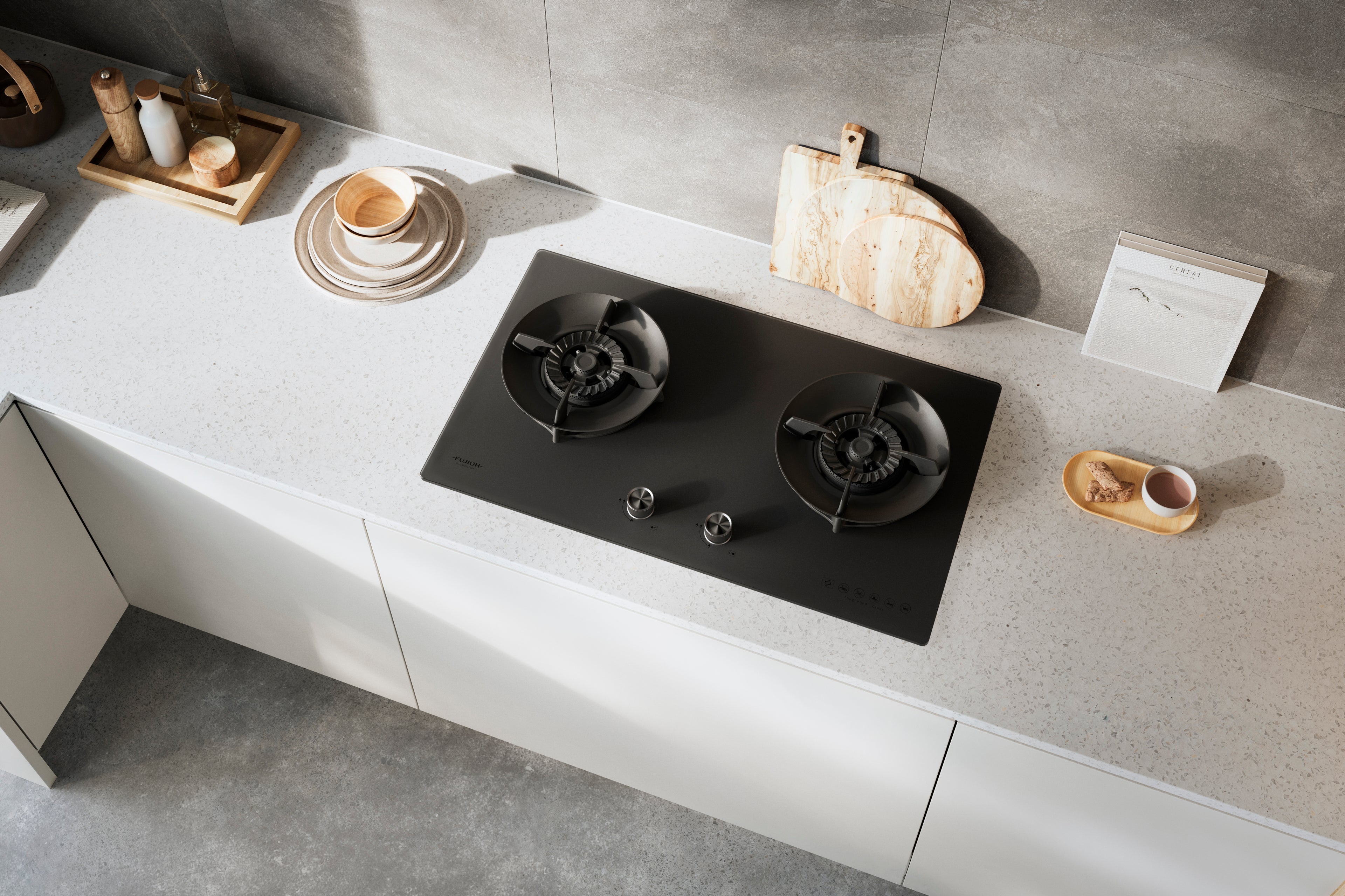 Fujioh FH-GS6820 two-burner gas hob in black glass, further view 8