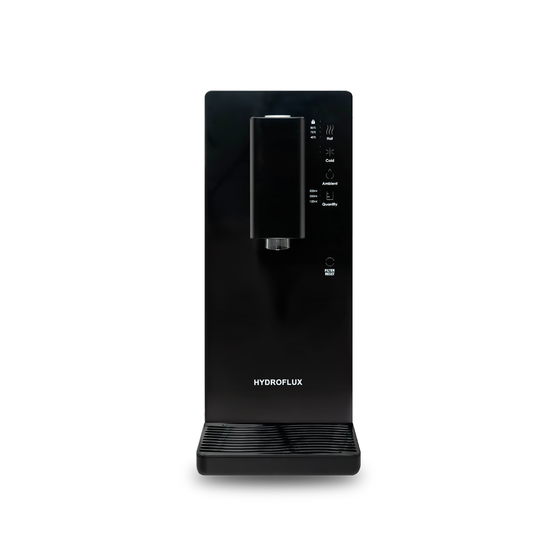 Hydroflux PILSU compact water purifier in Shadow Black, 170 mm wide countertop unit