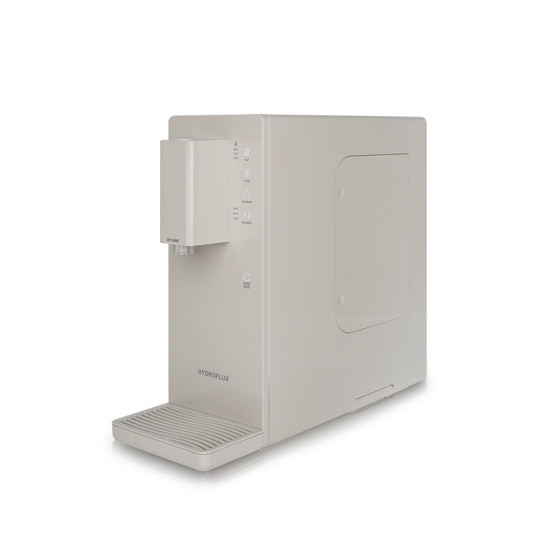 Hydroflux PILSU compact water purifier in Sandy Beige, further view 2