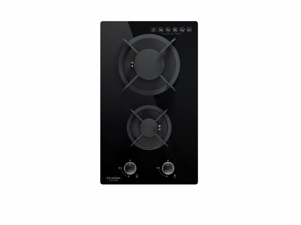 Fujioh FH-GS2525 SVGL two-burner domino gas hob in glass, 310 mm wide