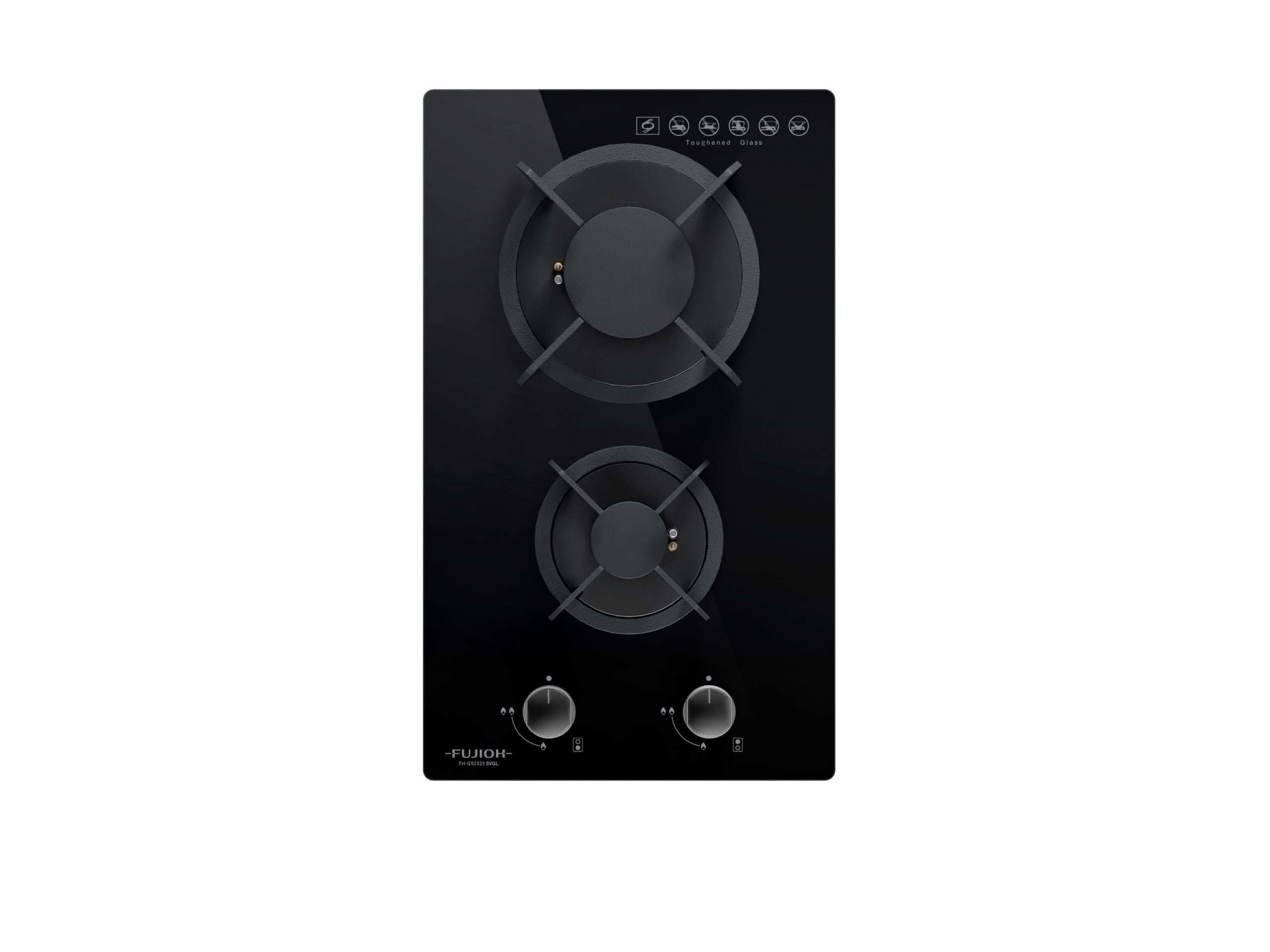 Fujioh FH-GS2525 SVGL two-burner domino gas hob in glass, 310 mm wide
