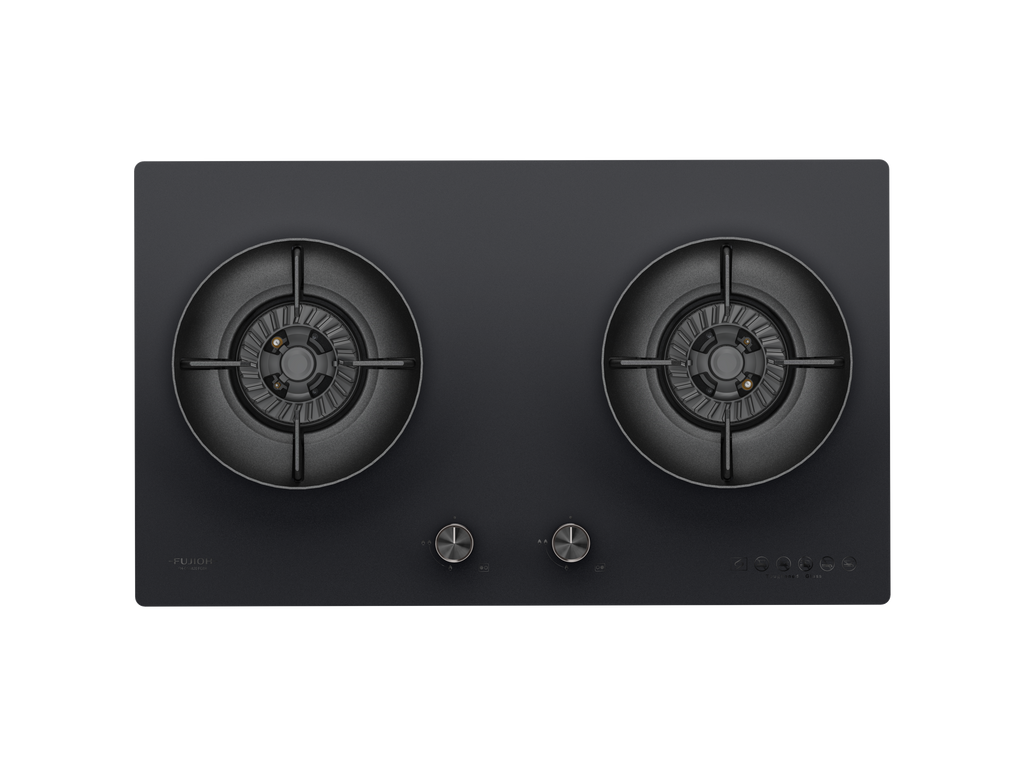 Fujioh FH-GS6820 two-burner gas hob in black glass, 780 mm wide