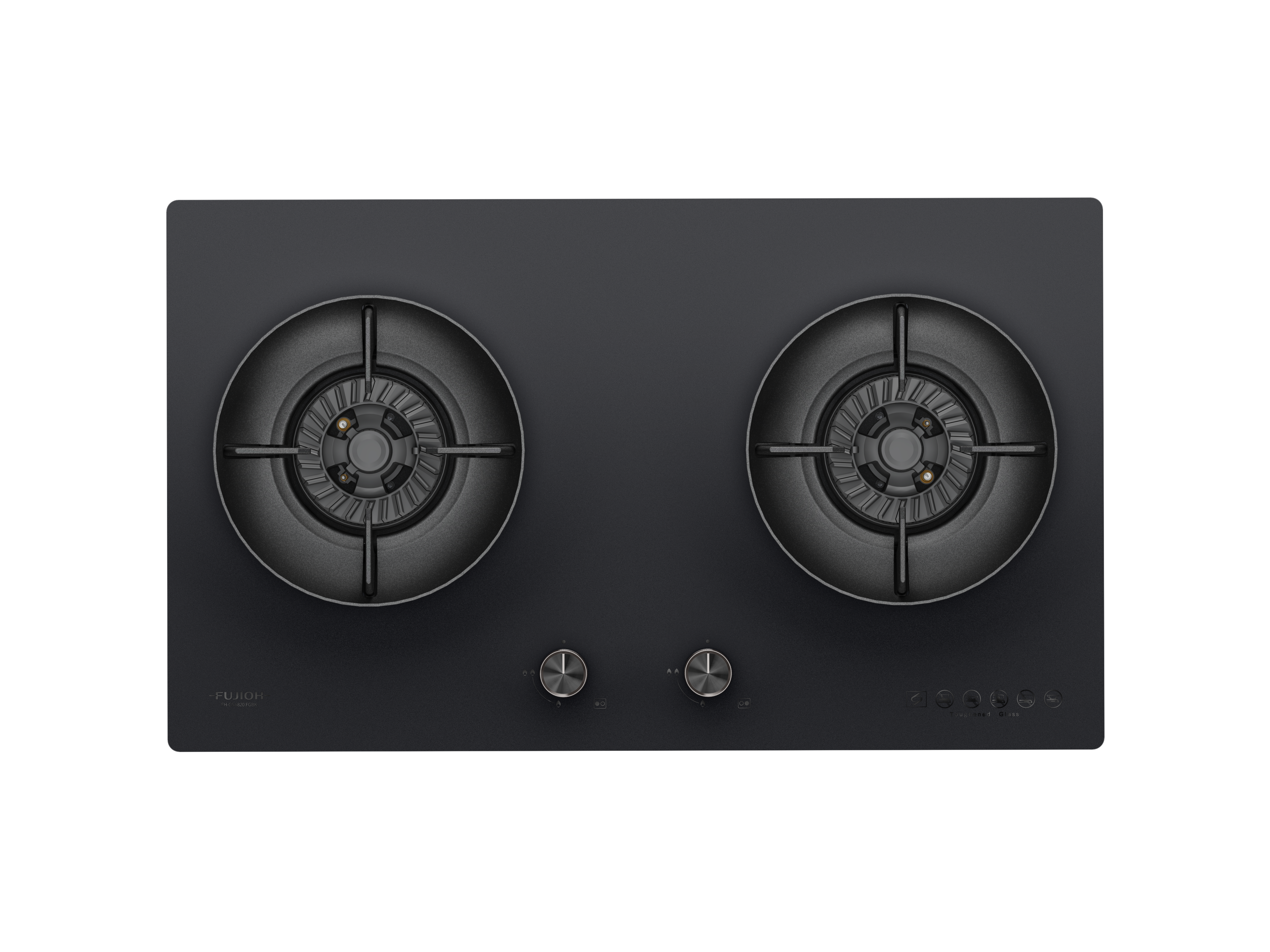 Fujioh FH-GS6820 two-burner gas hob in black glass, 780 mm wide