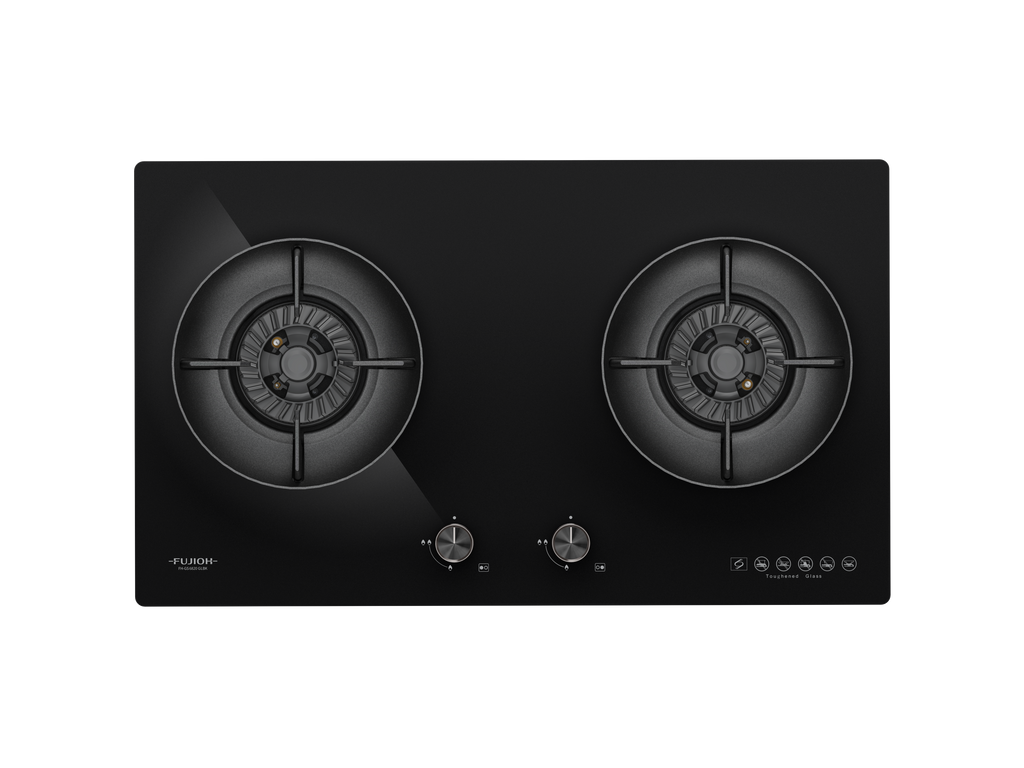Fujioh FH-GS6820 two-burner gas hob in black glass, further view 2