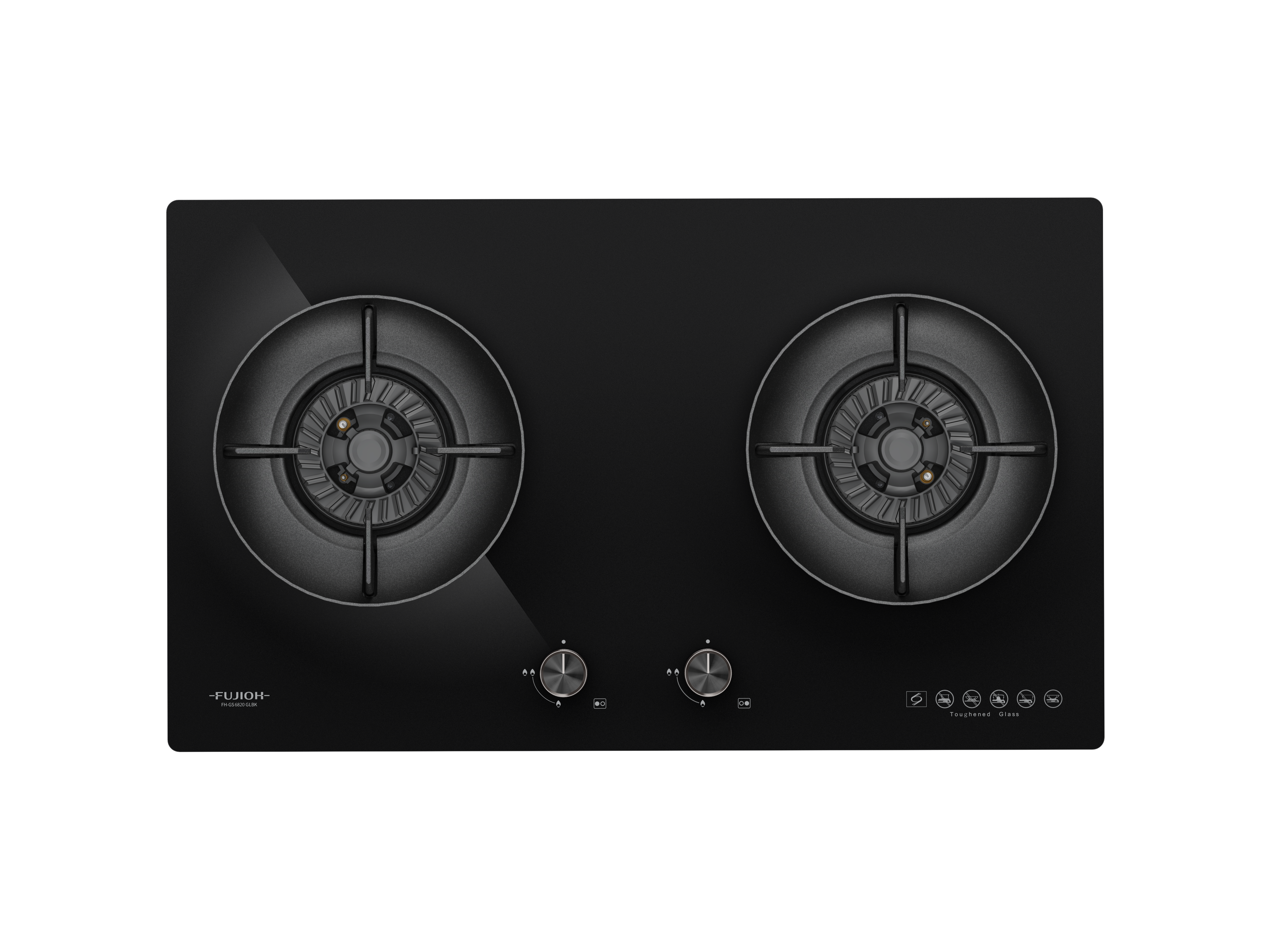 Fujioh FH-GS6820 two-burner gas hob in black glass, further view 2