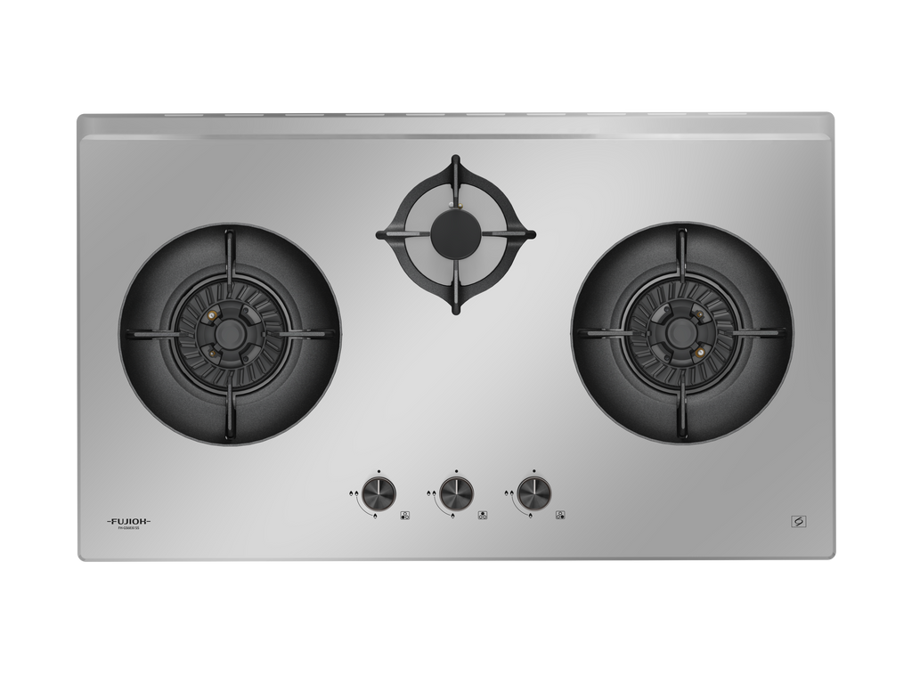 Fujioh FH-GS6830 SS three-burner gas hob in stainless steel, 880 mm wide