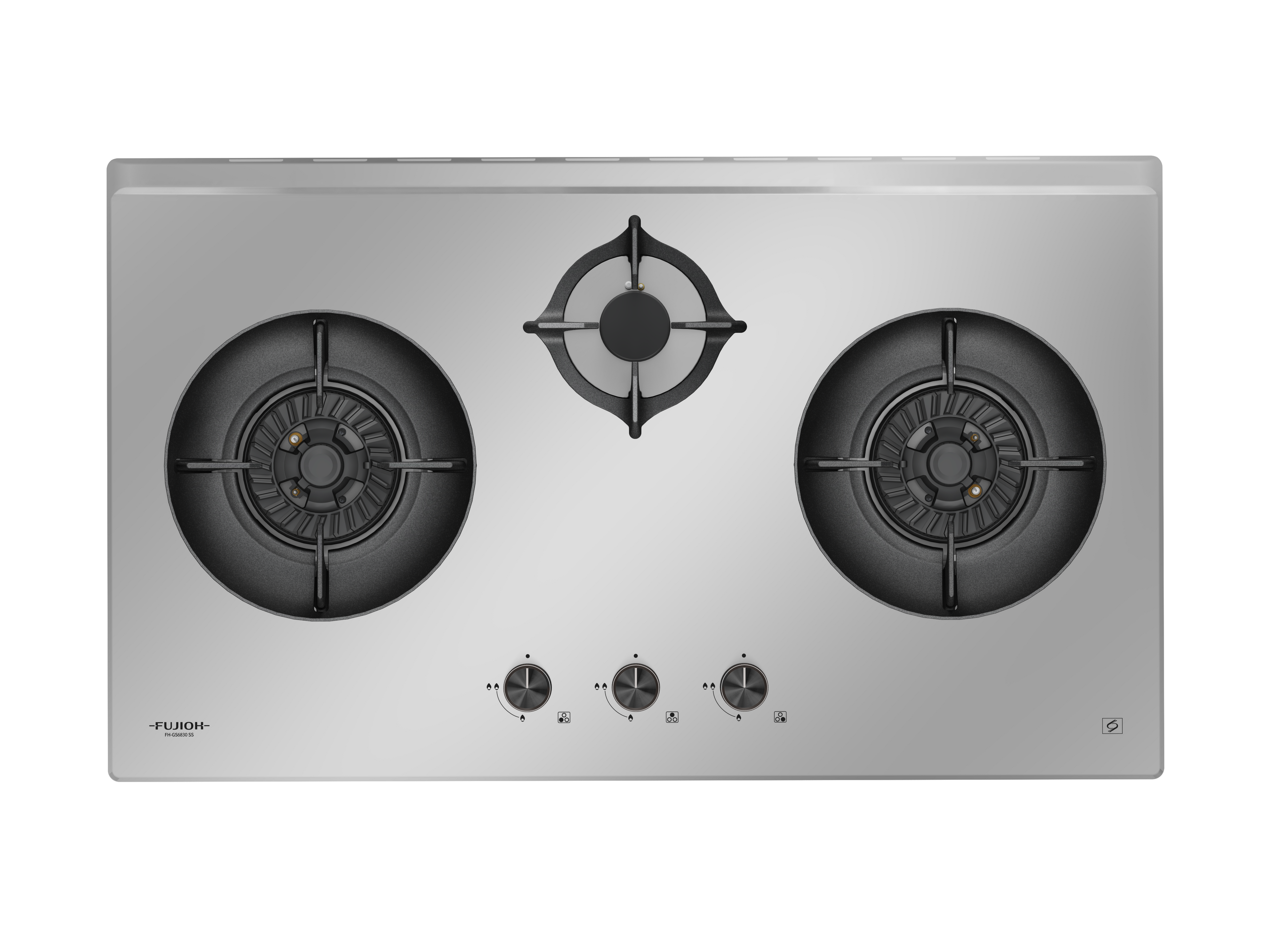 Fujioh FH-GS6830 SS three-burner gas hob in stainless steel, 880 mm wide