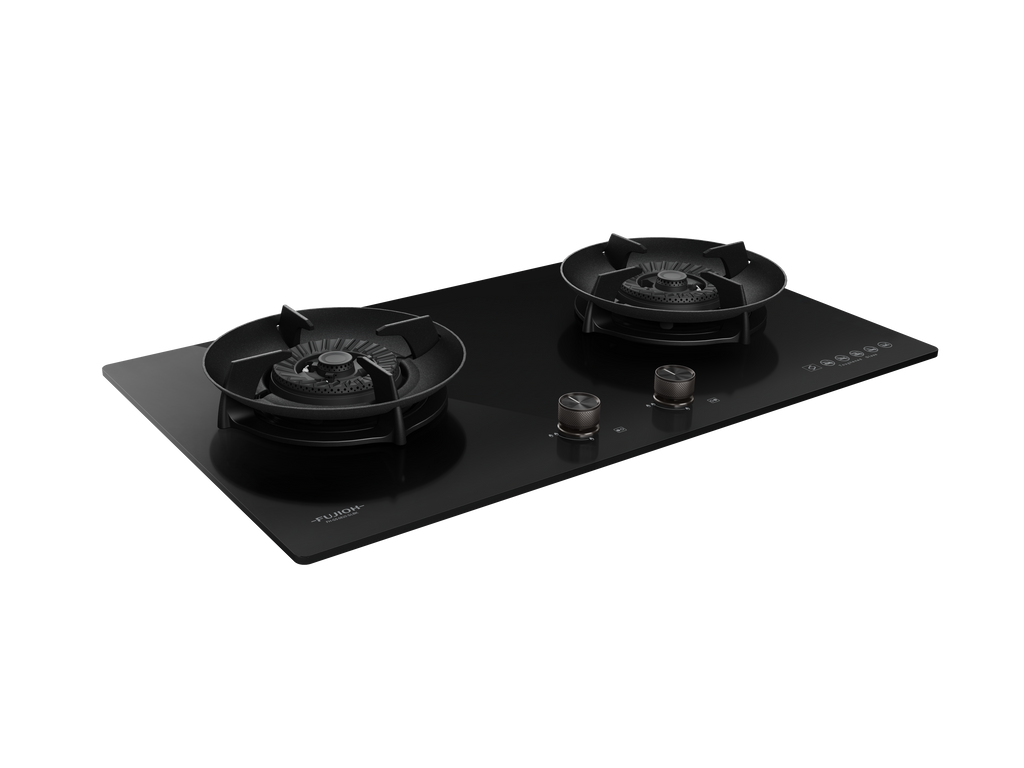 Fujioh FH-GS6820 two-burner gas hob in black glass, further view 4