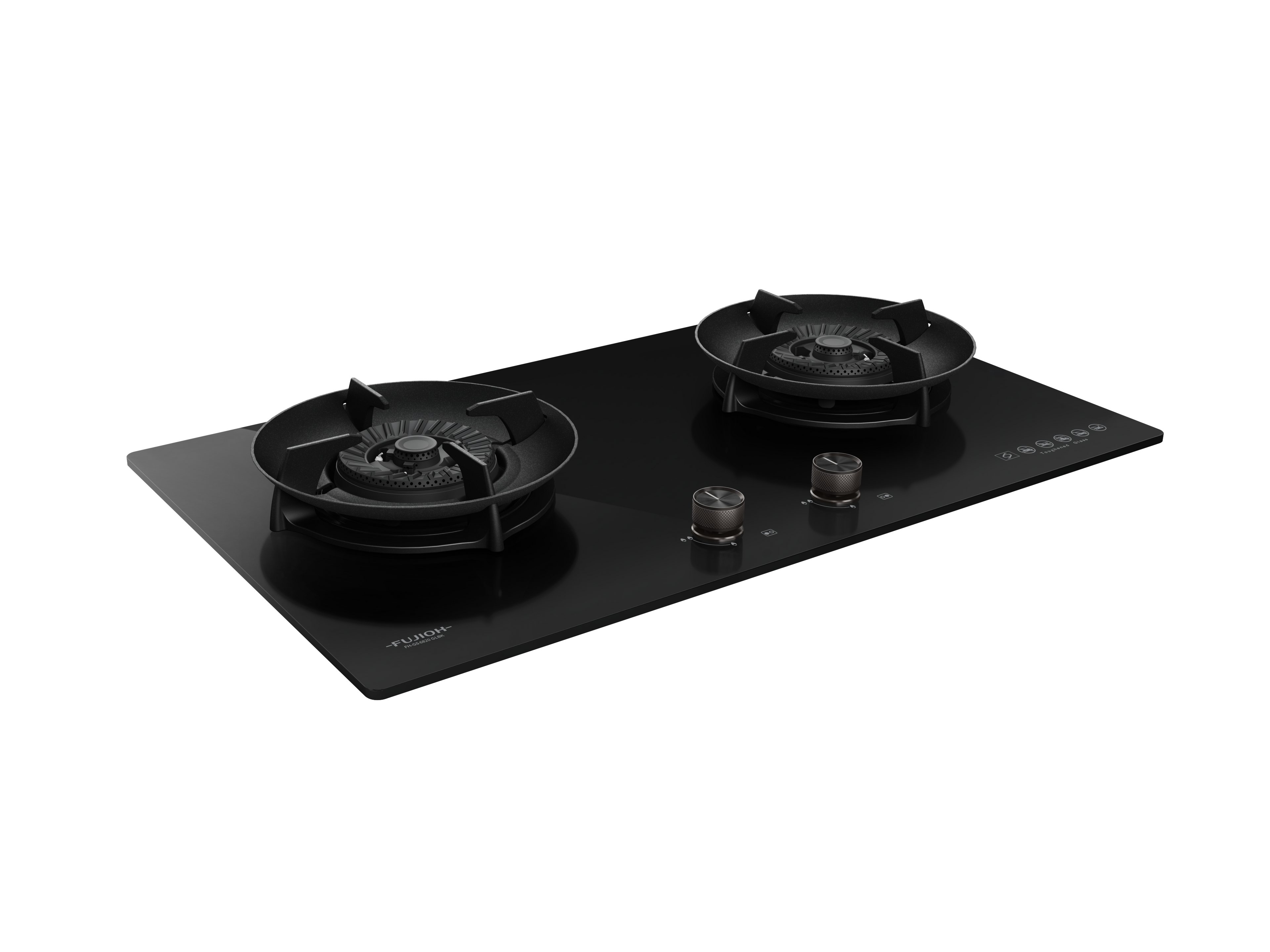 Fujioh FH-GS6820 two-burner gas hob in black glass, further view 4