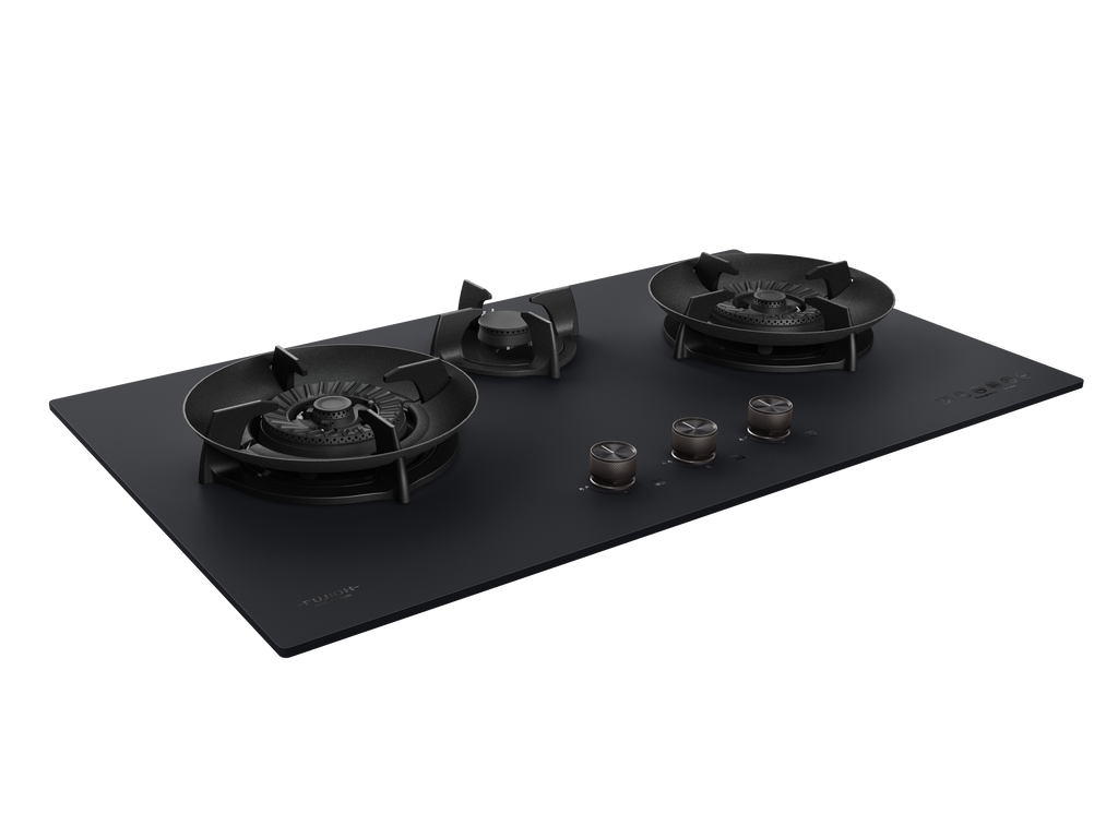 Fujioh FH-GS6830 three-burner gas hob in black glass, further view 5