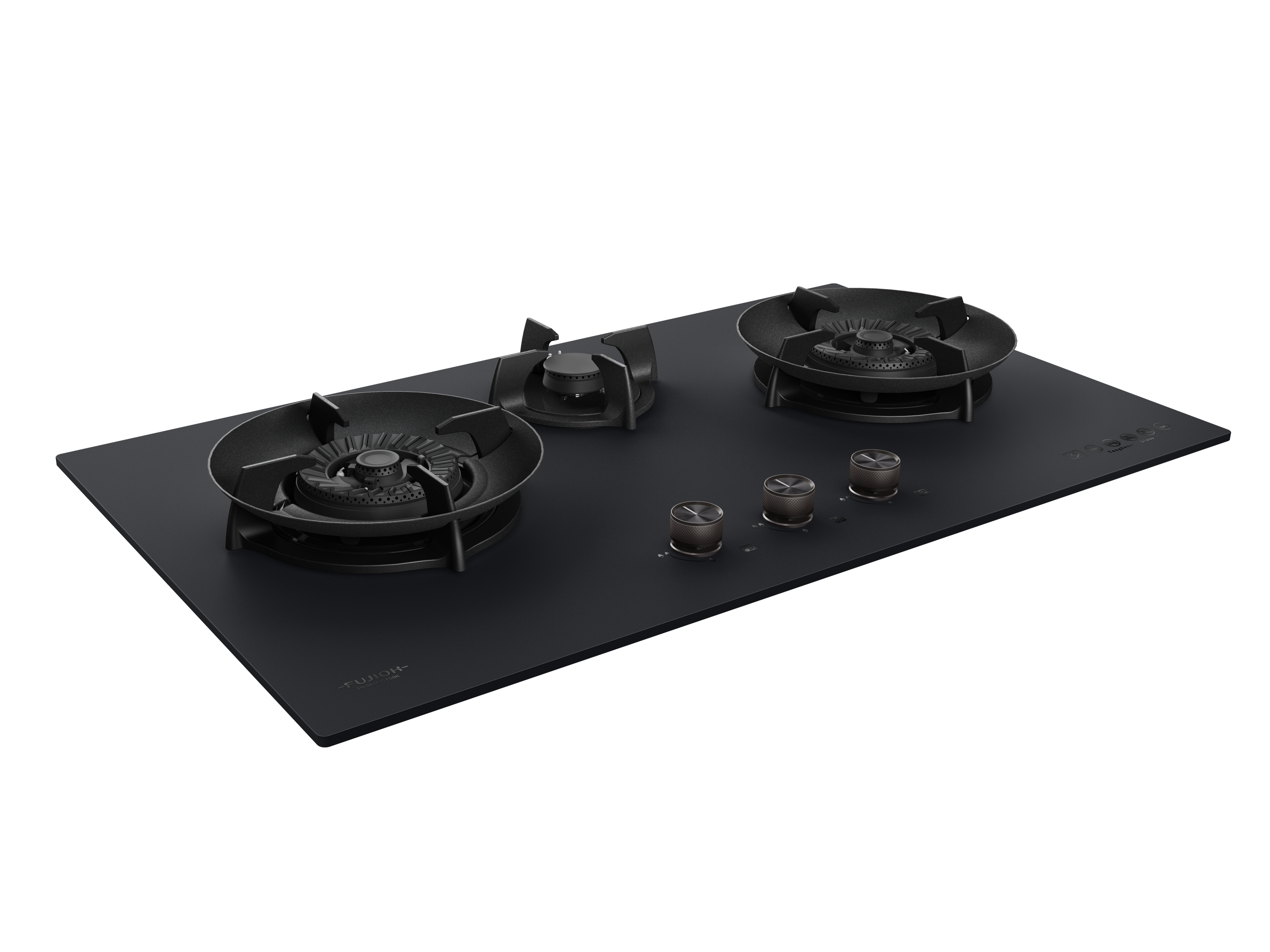 Fujioh FH-GS6830 three-burner gas hob in black glass, further view 5