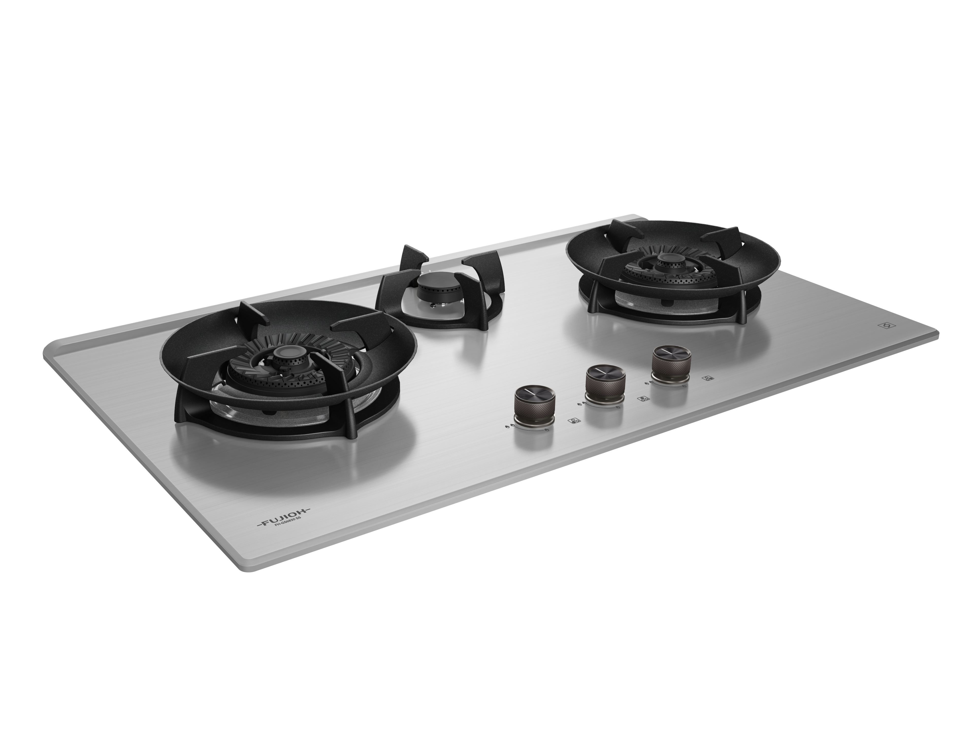 Fujioh FH-GS6830 SS three-burner gas hob in stainless steel, further view 2