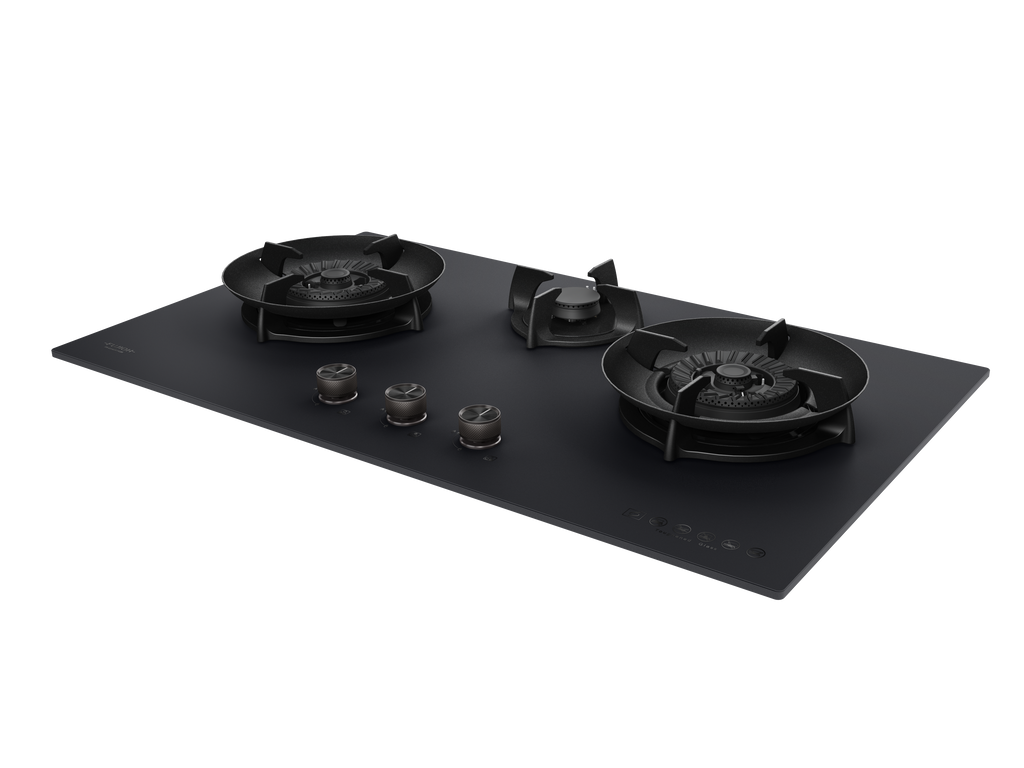 Fujioh FH-GS6830 three-burner gas hob in black glass, further view 7