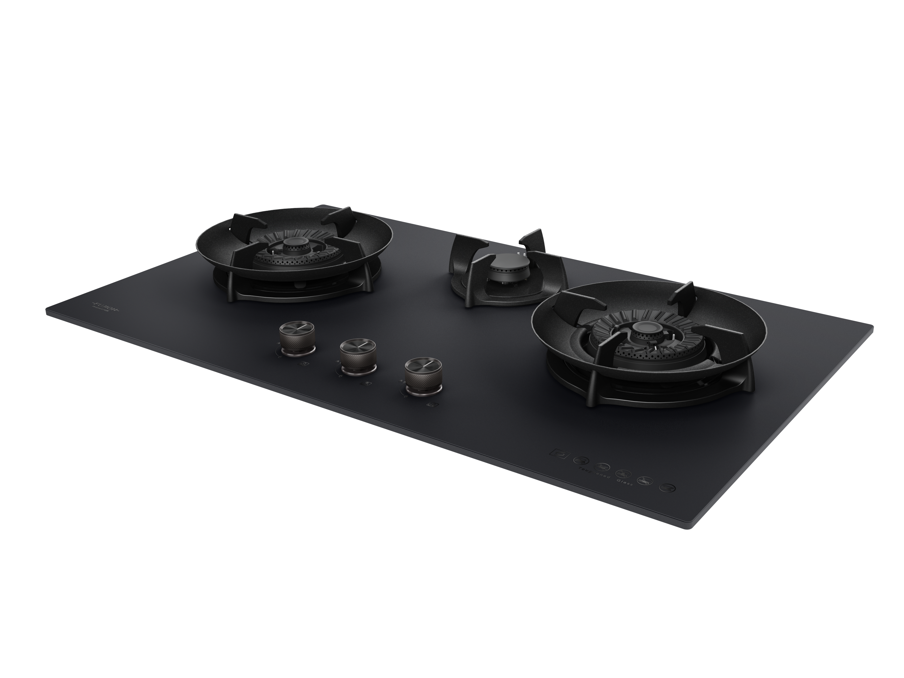 Fujioh FH-GS6830 three-burner gas hob in black glass, further view 7