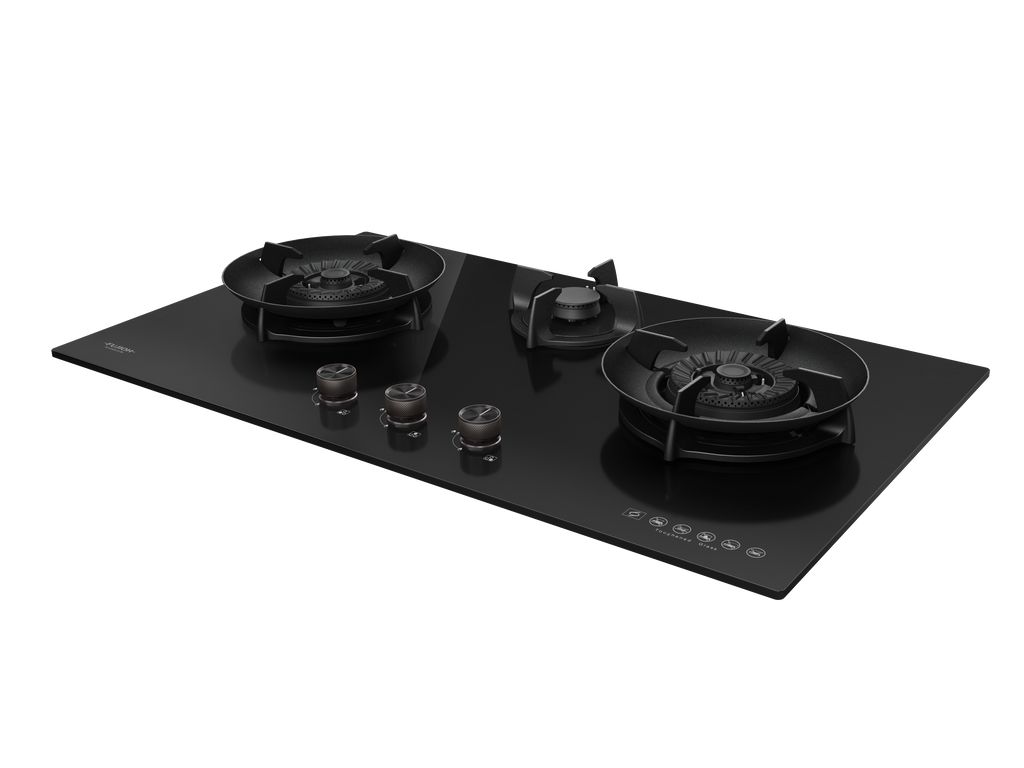 Fujioh FH-GS6830 three-burner gas hob in black glass, further view 8